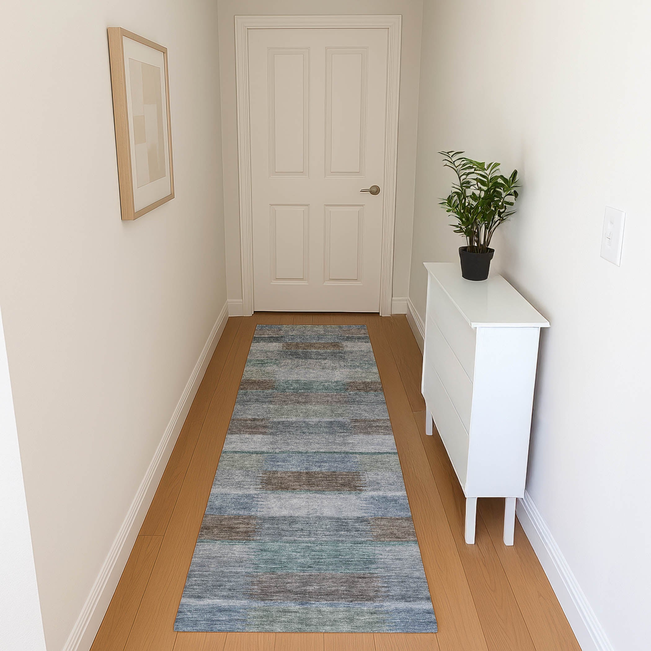 Bergen Machine Washable Transitional Blue Rug 2'3" x 7'6" #shape_Runner