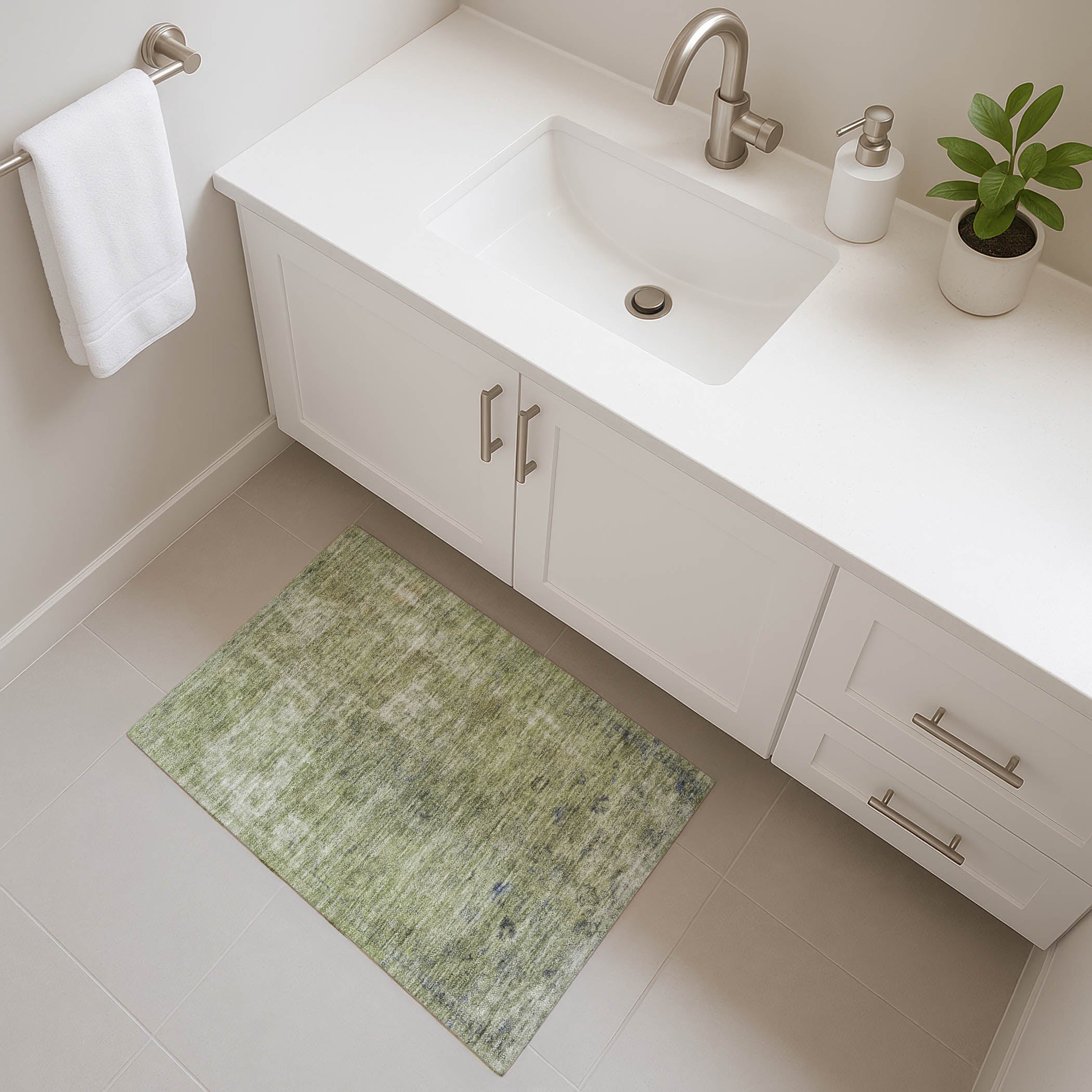 Dublin Machine Washable Traditional Aloe Green Rug 1'8" x 2'6" #shape_Rectangle