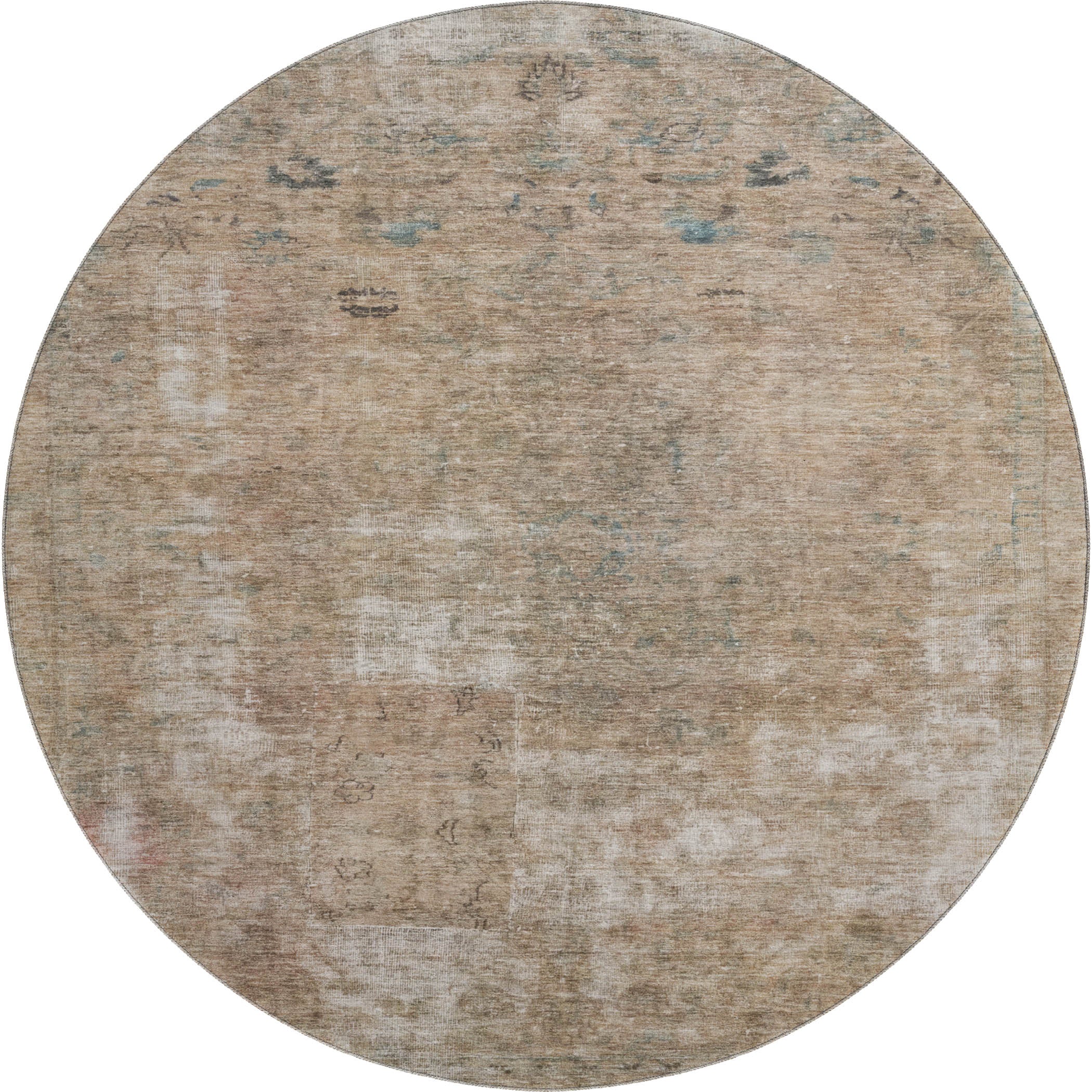 Dublin Machine Washable Traditional Beige Brown Rug 8' x 8' #shape_Round