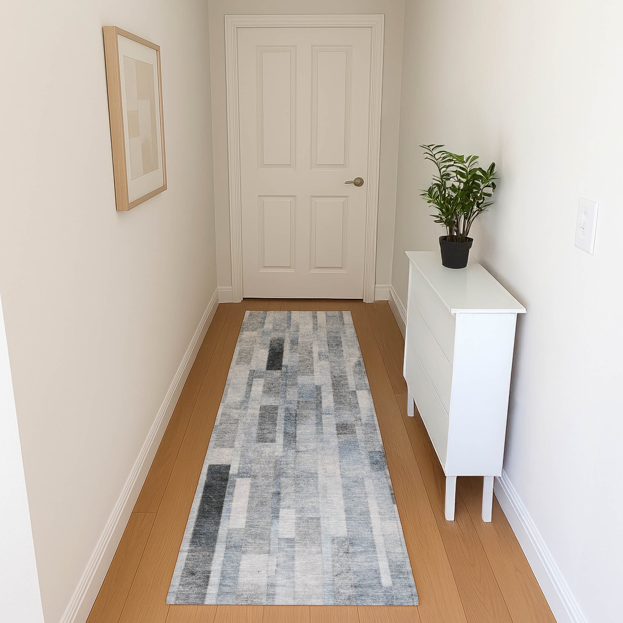 Siena Machine Washable Transitional Blue Rug 2'3" x 7'6" #shape_Runner