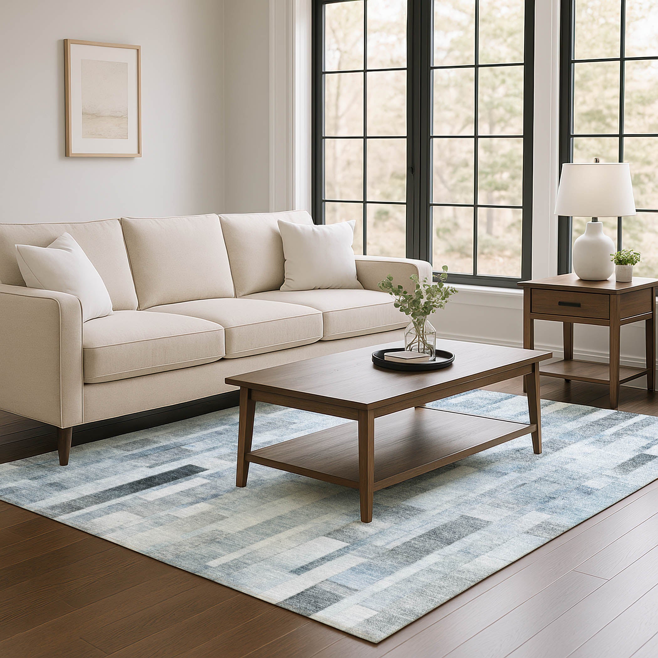 Siena Machine Washable Transitional Blue Rug 2'6" x 3'10" #shape_Rectangle