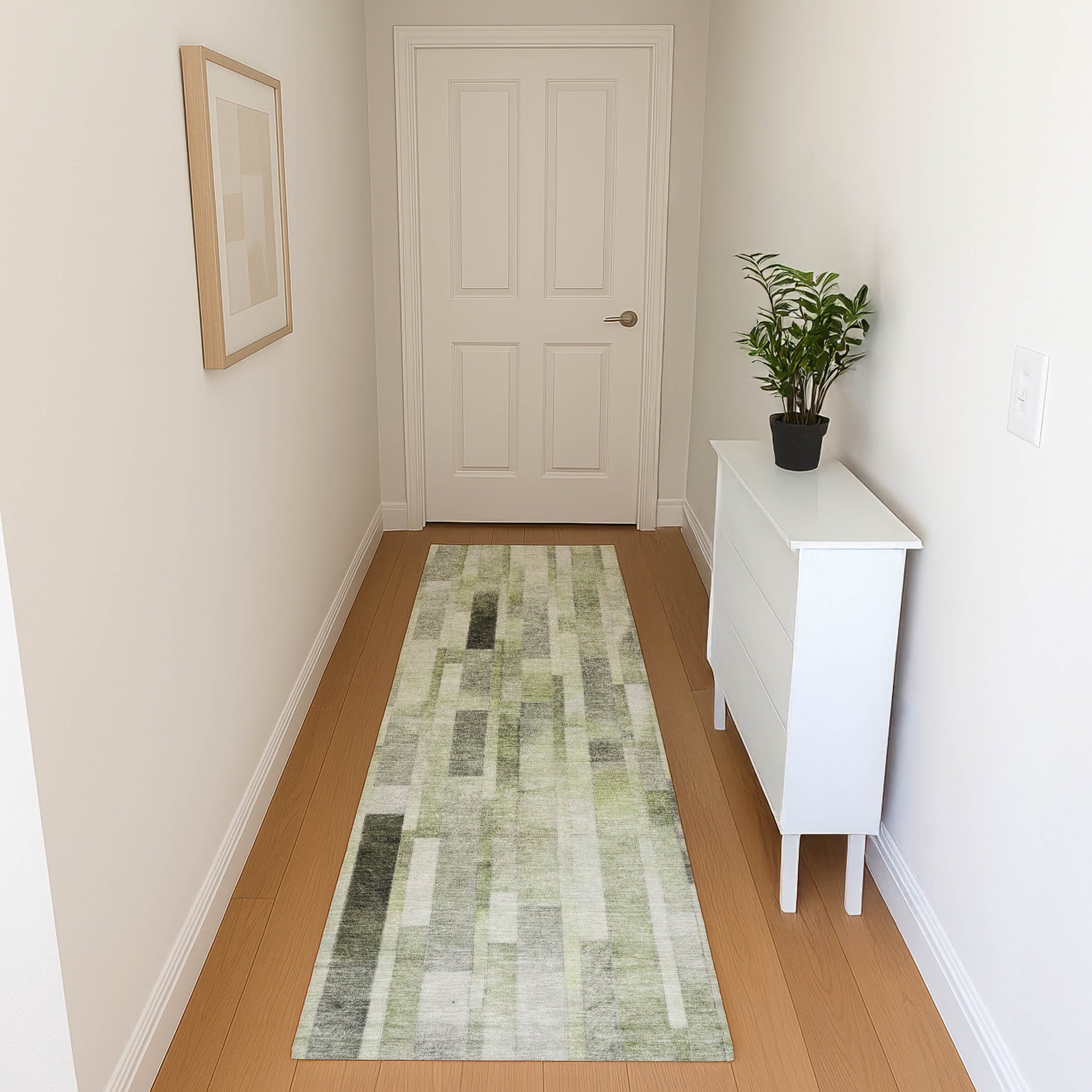 Siena Machine Washable Transitional Green Rug 2'3" x 7'6" #shape_Runner