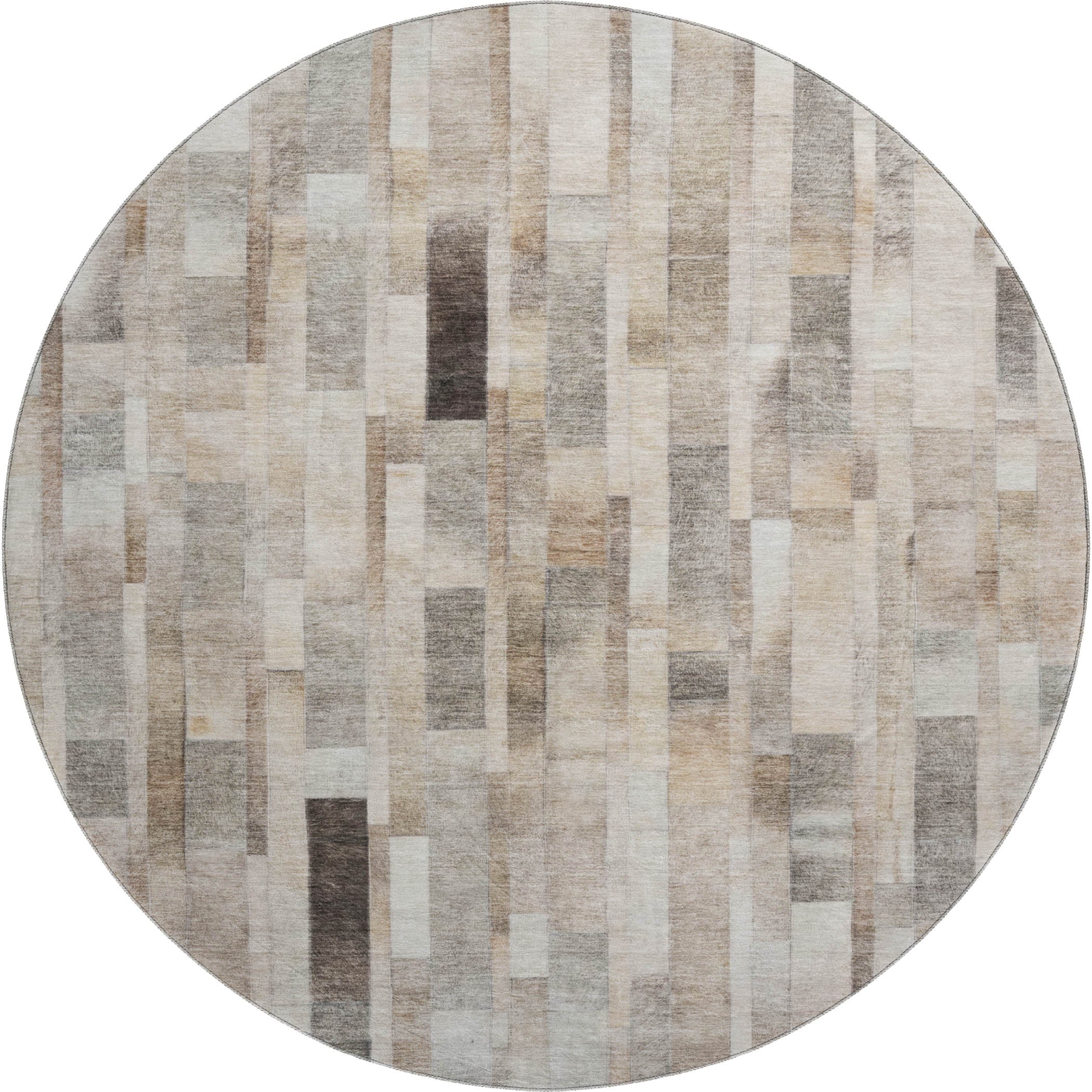 Siena Machine Washable Transitional Taupe Brown Rug 8' x 8' #shape_Round