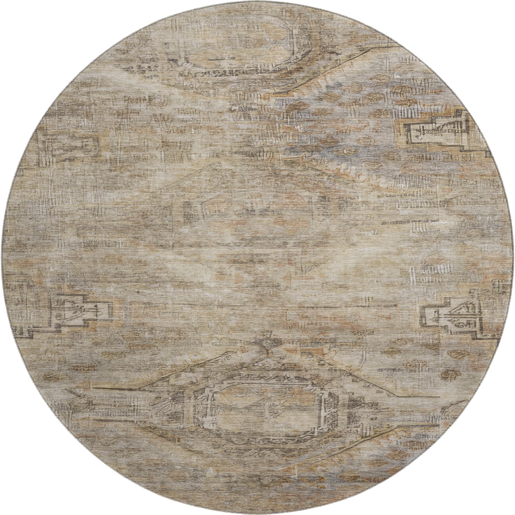 Santorini Machine Washable Traditional Brown Rug 8' x 8' #shape_Round