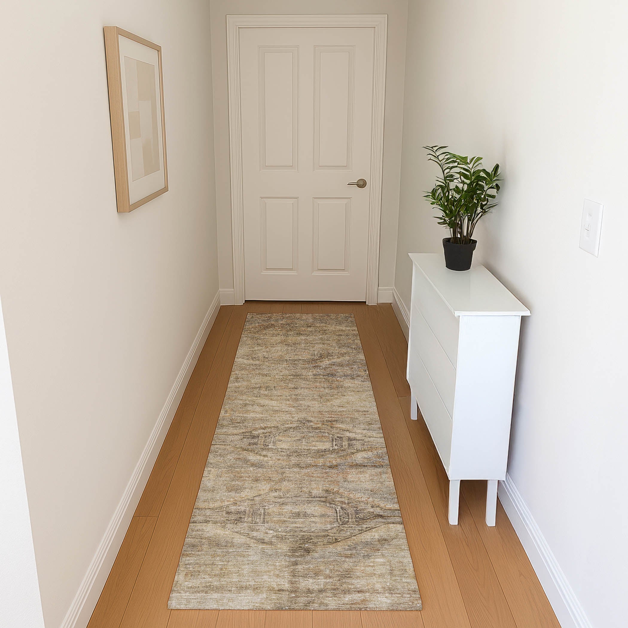 Santorini Machine Washable Traditional Brown Rug 2'3" x 7'6" #shape_Runner