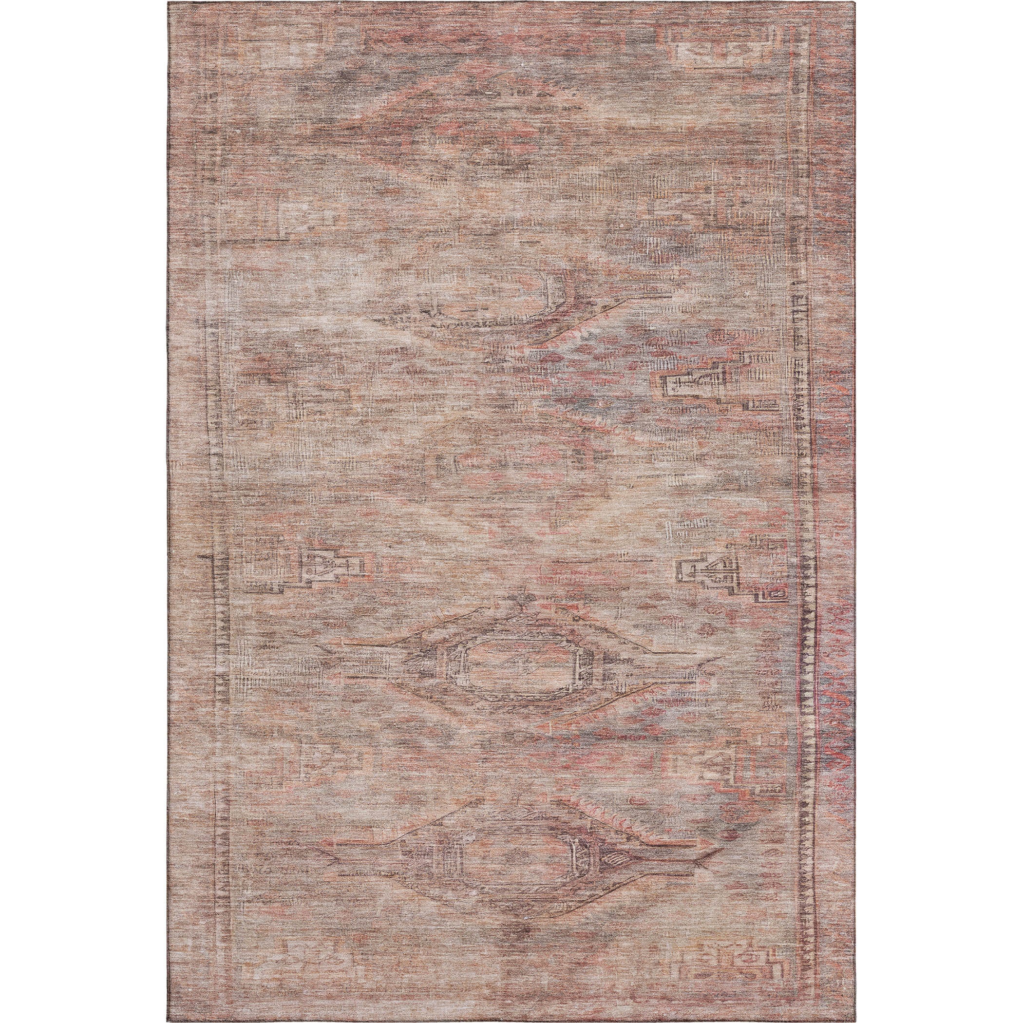 Santorini Machine Washable Traditional Salmon Orange Rug 2'6" x 3'10" #shape_Rectangle