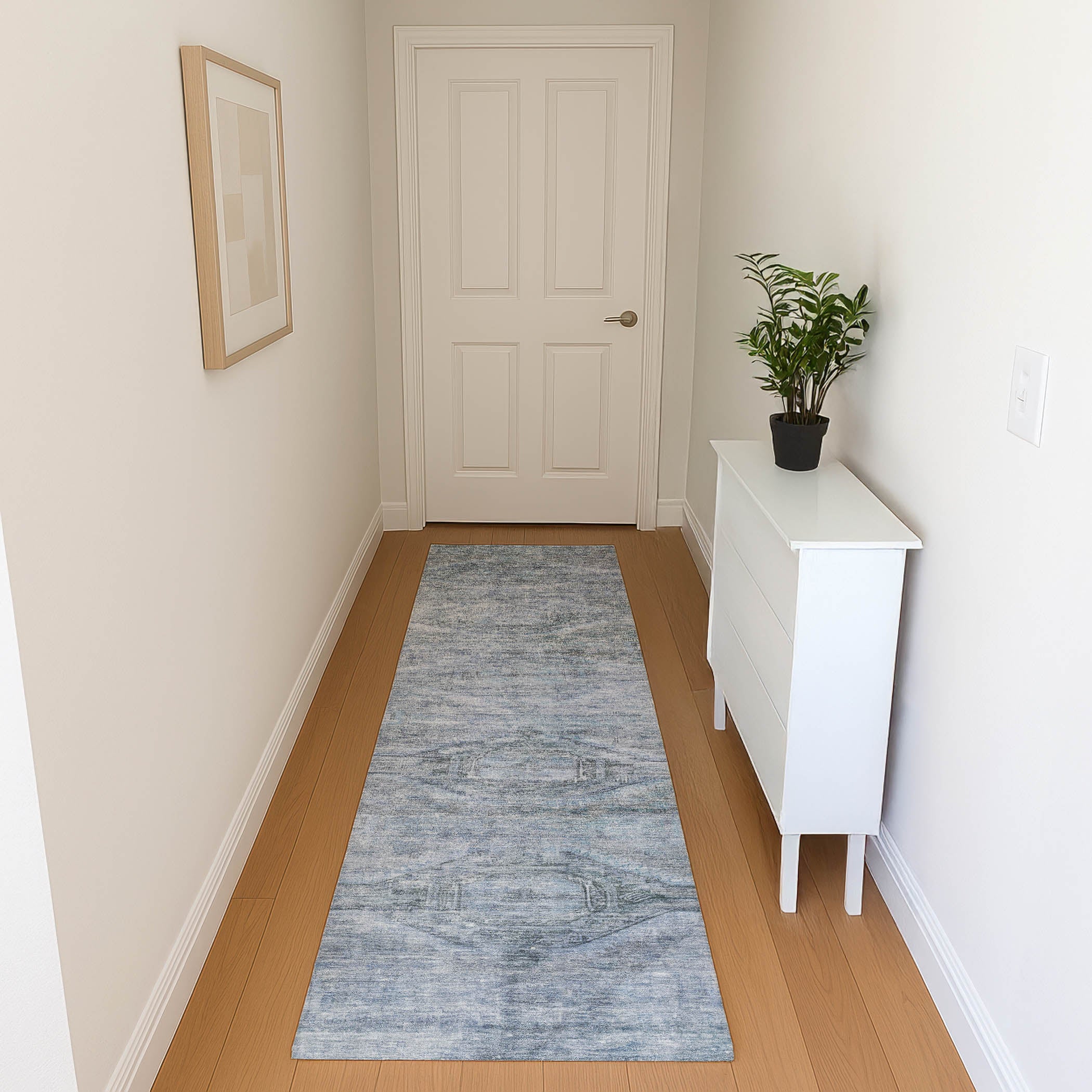 Santorini Machine Washable Traditional Sky Blue Rug 2'3" x 7'6" #shape_Runner