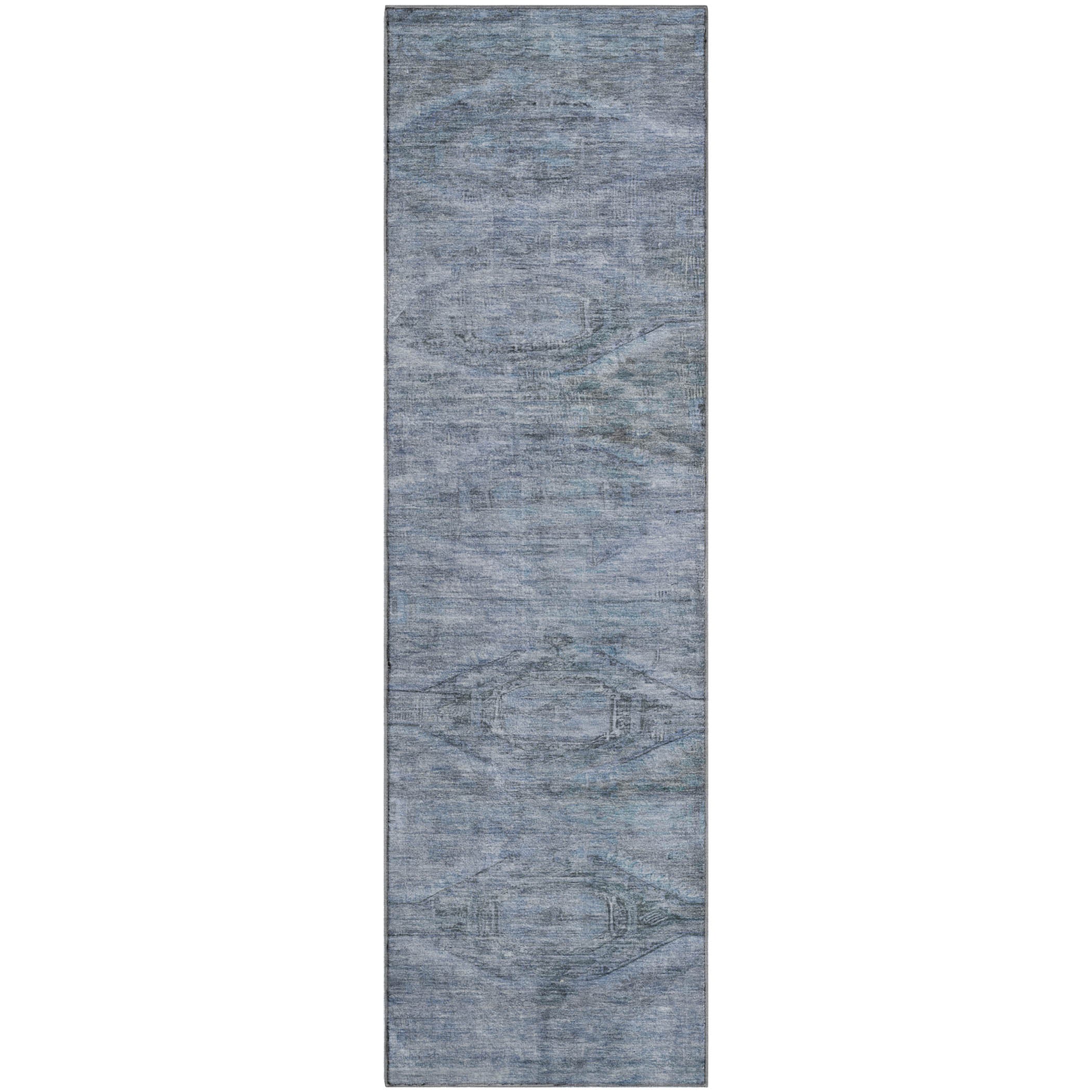 Santorini Machine Washable Traditional Sky Blue Rug 2'3" x 7'6" #shape_Runner