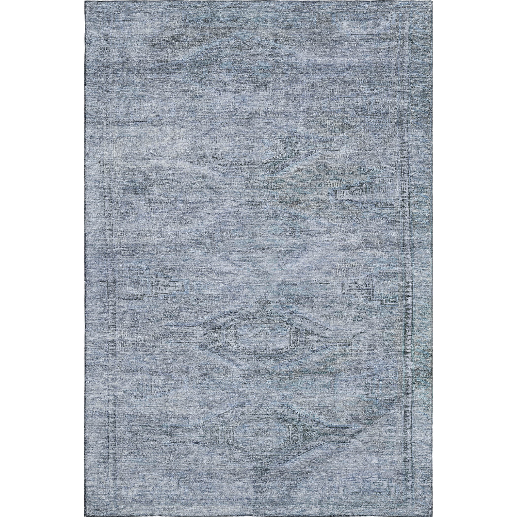 Santorini Machine Washable Traditional Sky Blue Rug 2'6" x 3'10" #shape_Rectangle