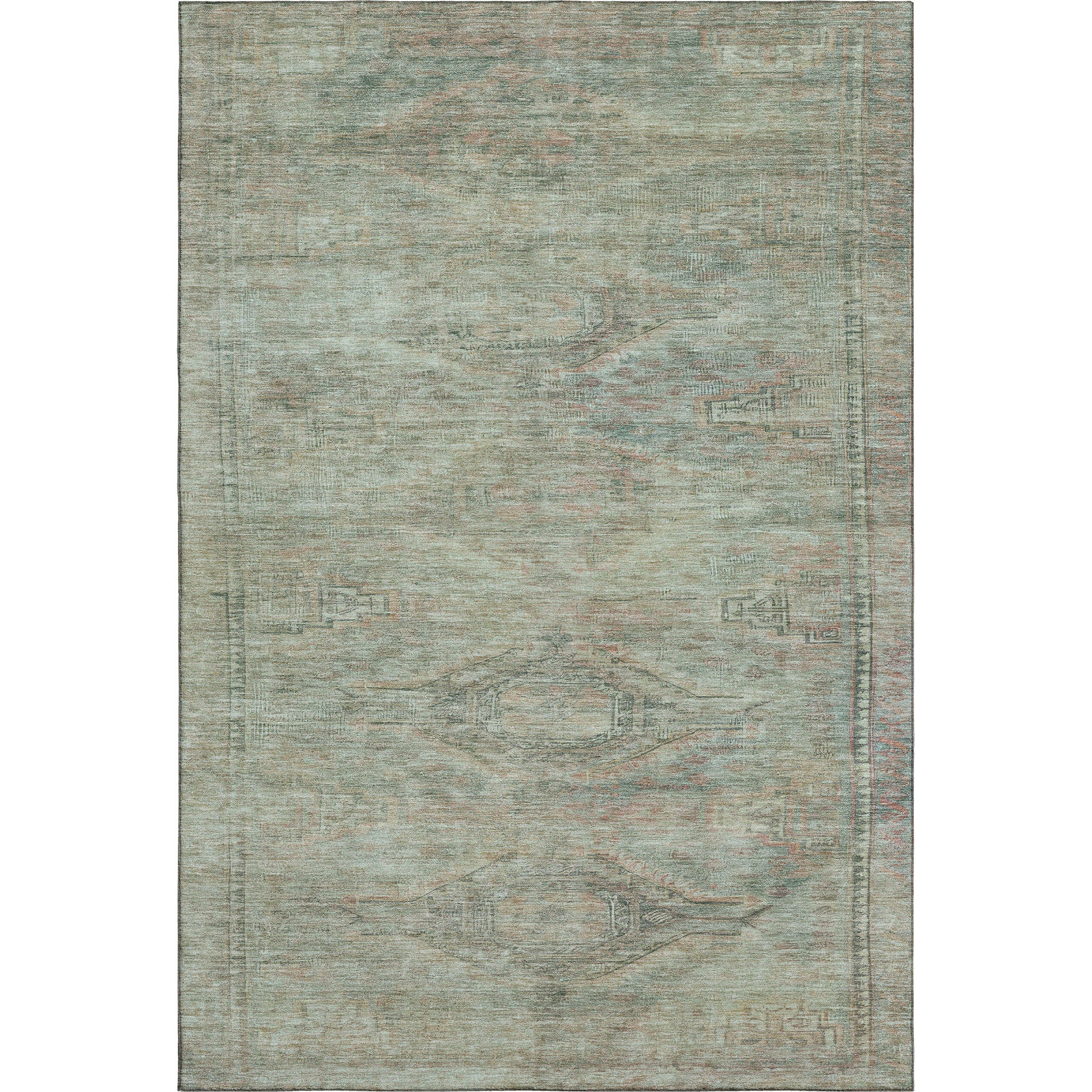 Santorini Machine Washable Traditional Teal Rug 2'6" x 3'10" #shape_Rectangle