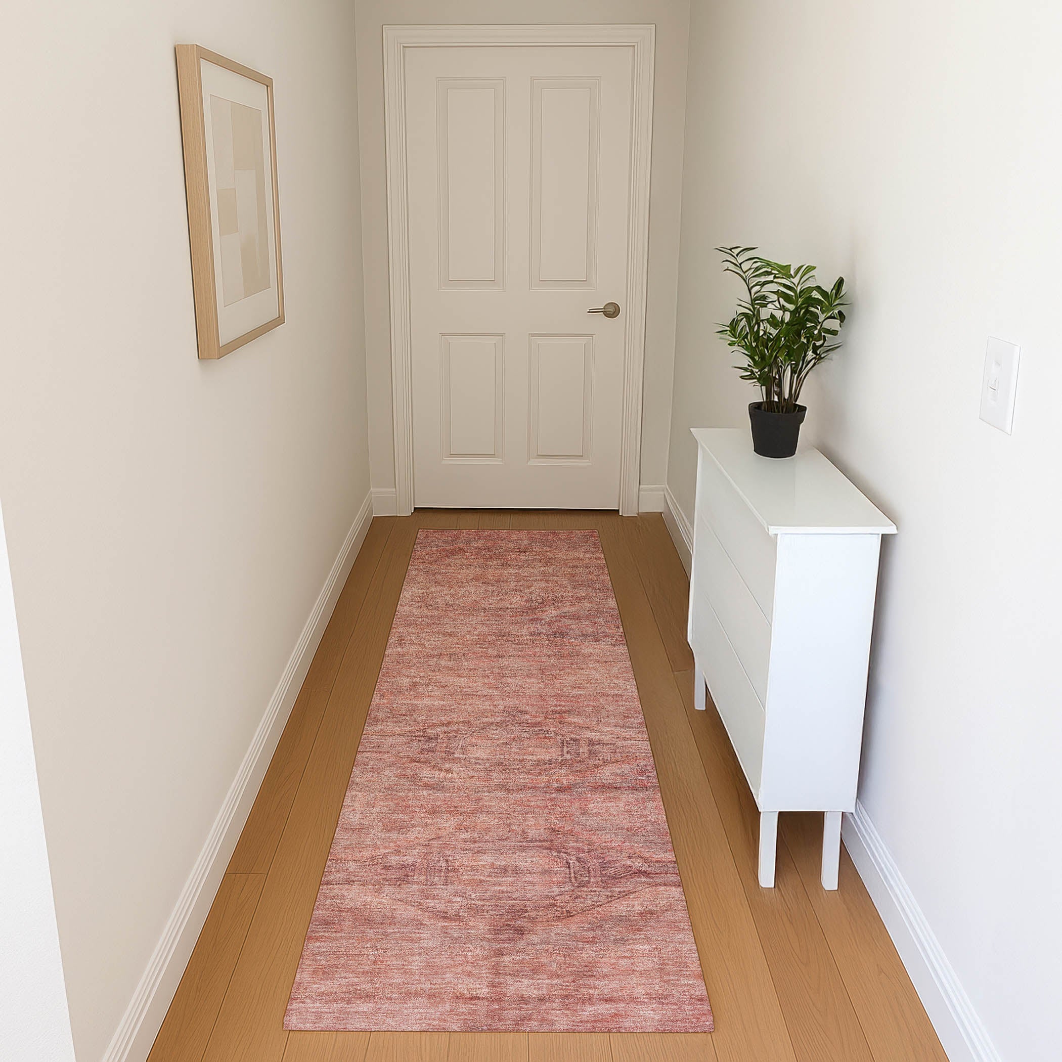 Santorini Machine Washable Traditional Terracotta Orange Rug 2'3" x 7'6" #shape_Runner