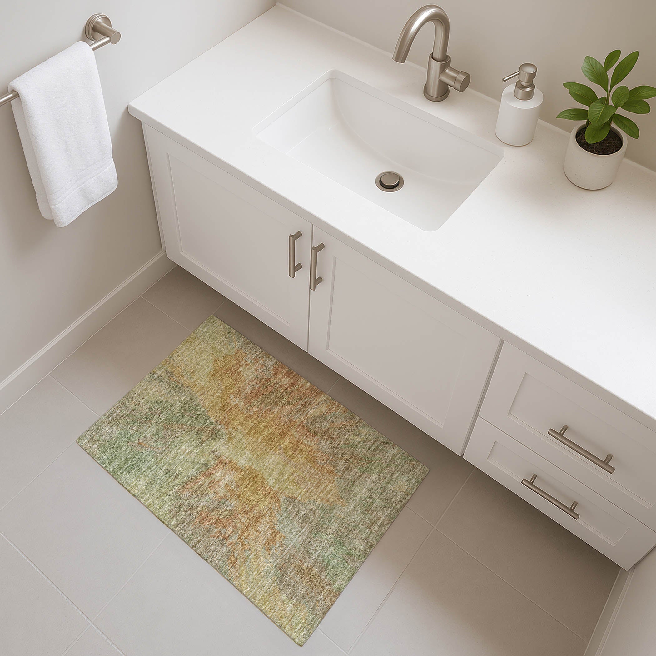 Oaxaca Machine Washable Transitional Aloe Green Rug 1'8" x 2'6" #shape_Rectangle