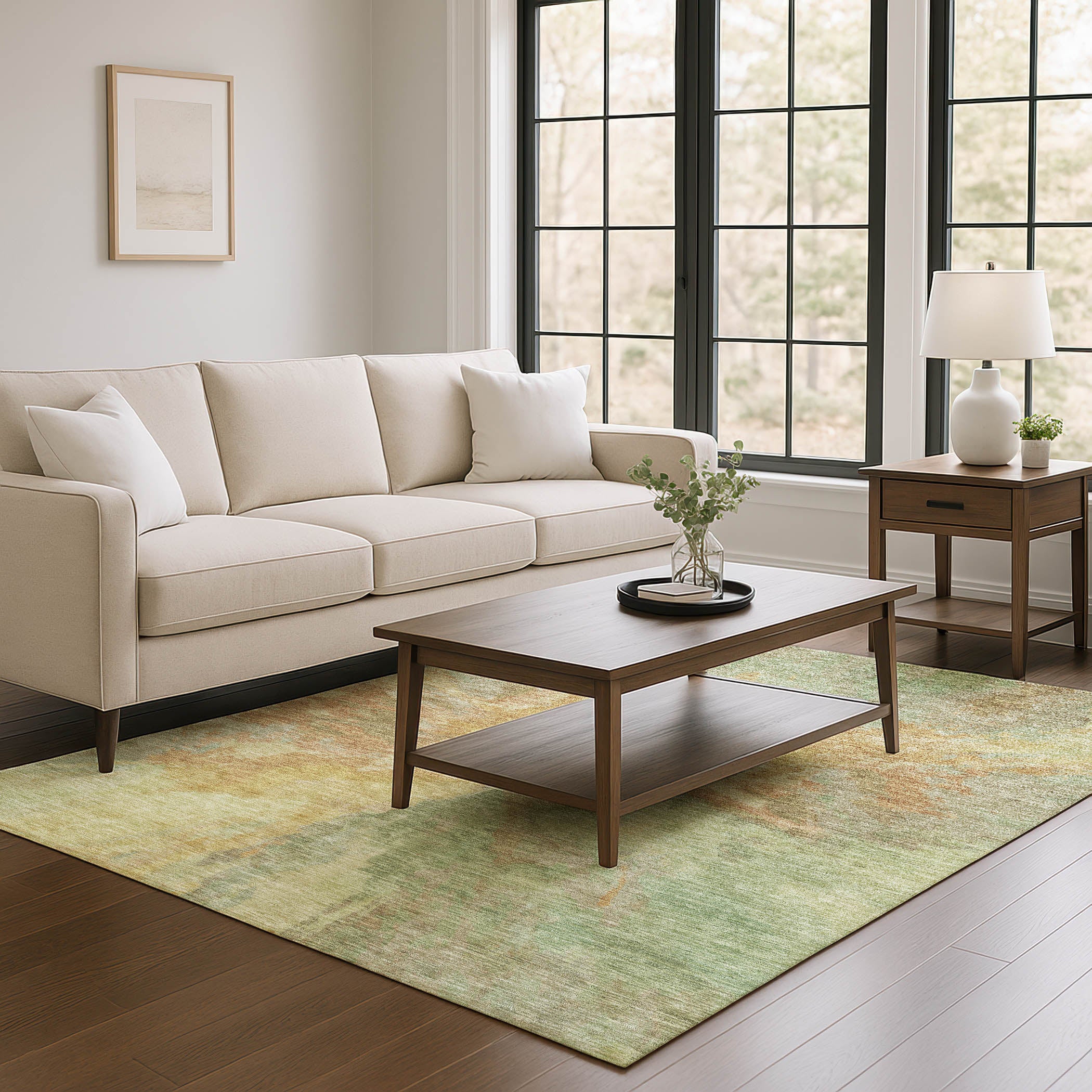 Oaxaca Machine Washable Transitional Aloe Green Rug 2'6" x 3'10" #shape_Rectangle