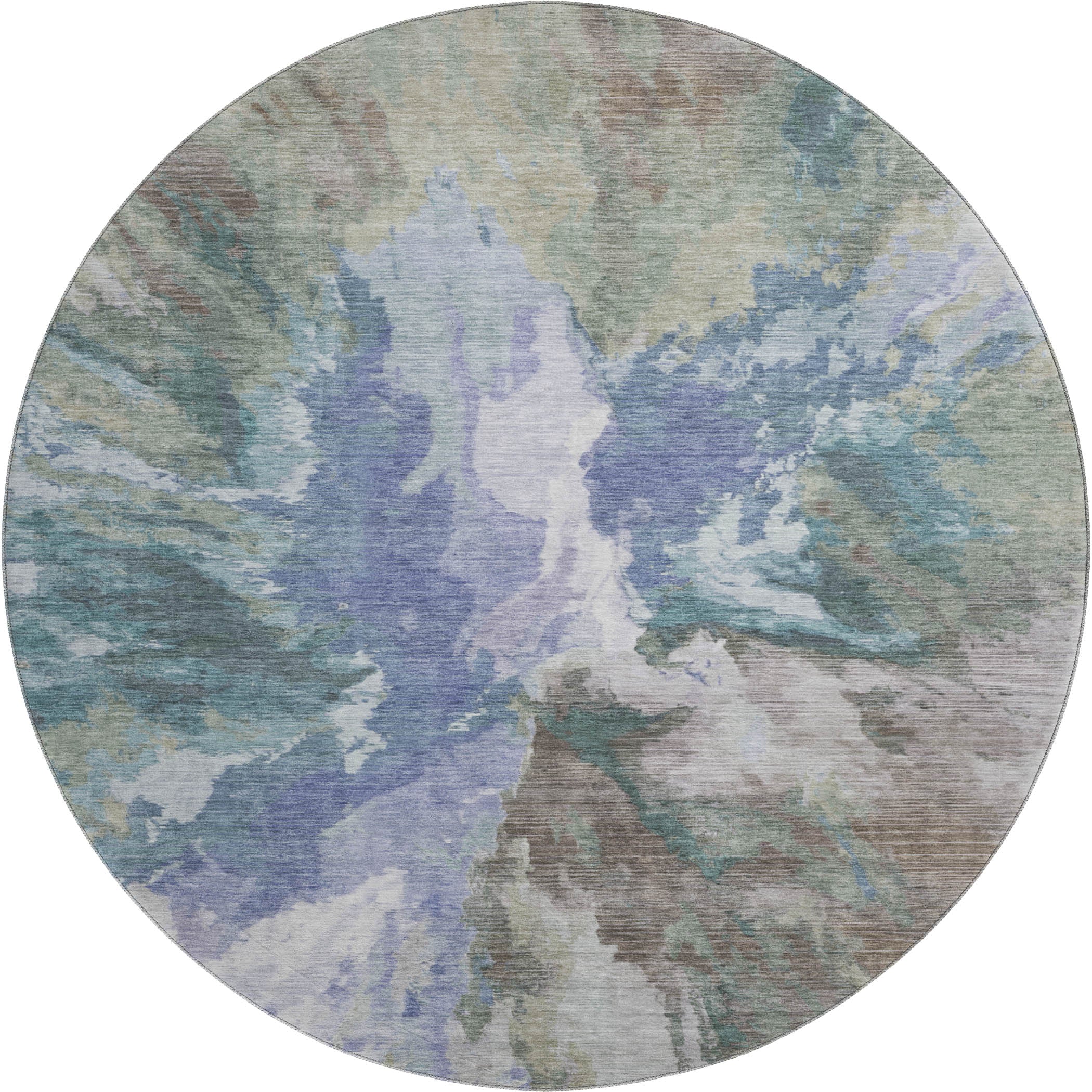 Oaxaca Machine Washable Transitional Blue Rug 8' x 8' #shape_Round