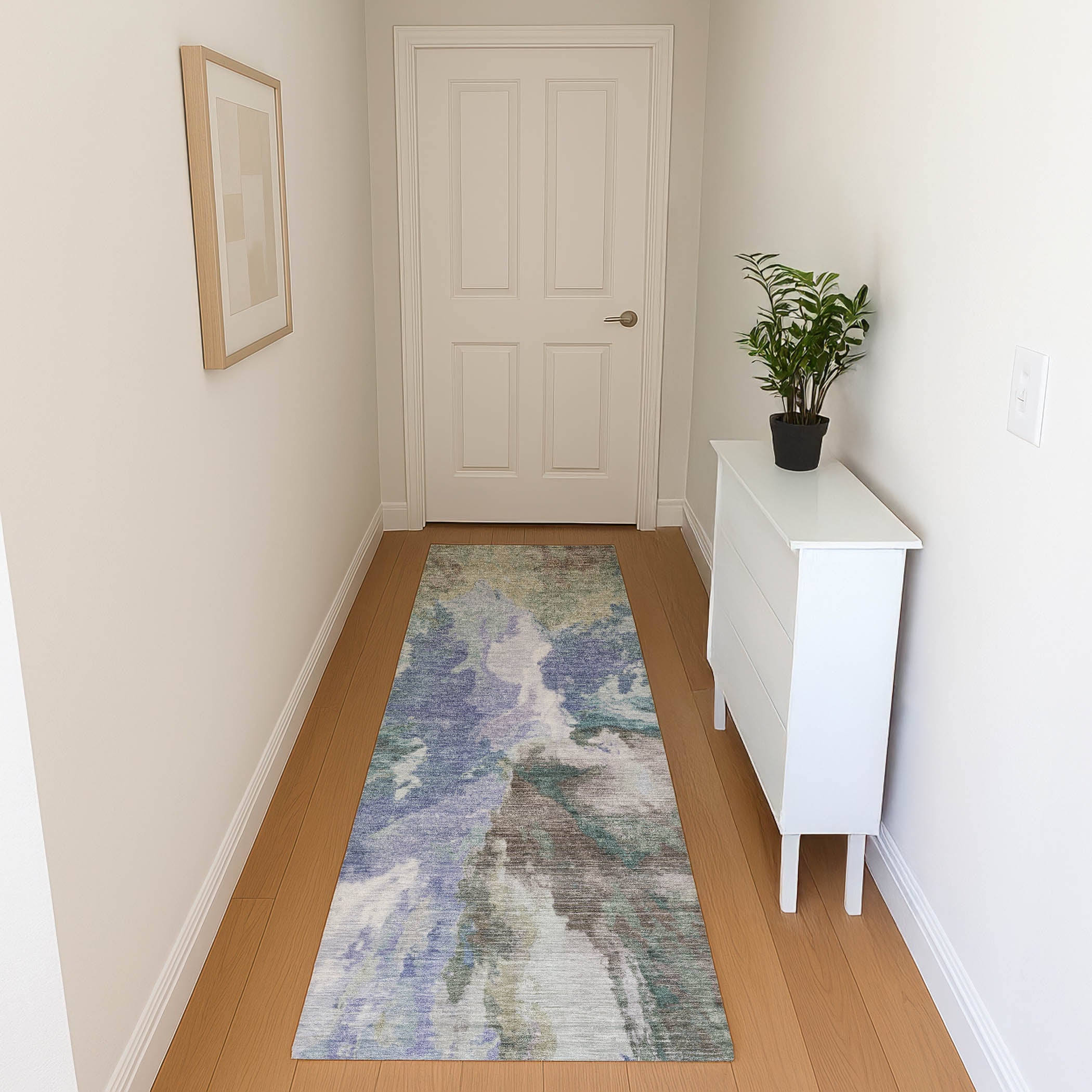 Oaxaca Machine Washable Transitional Blue Rug 2'3" x 7'6" #shape_Runner