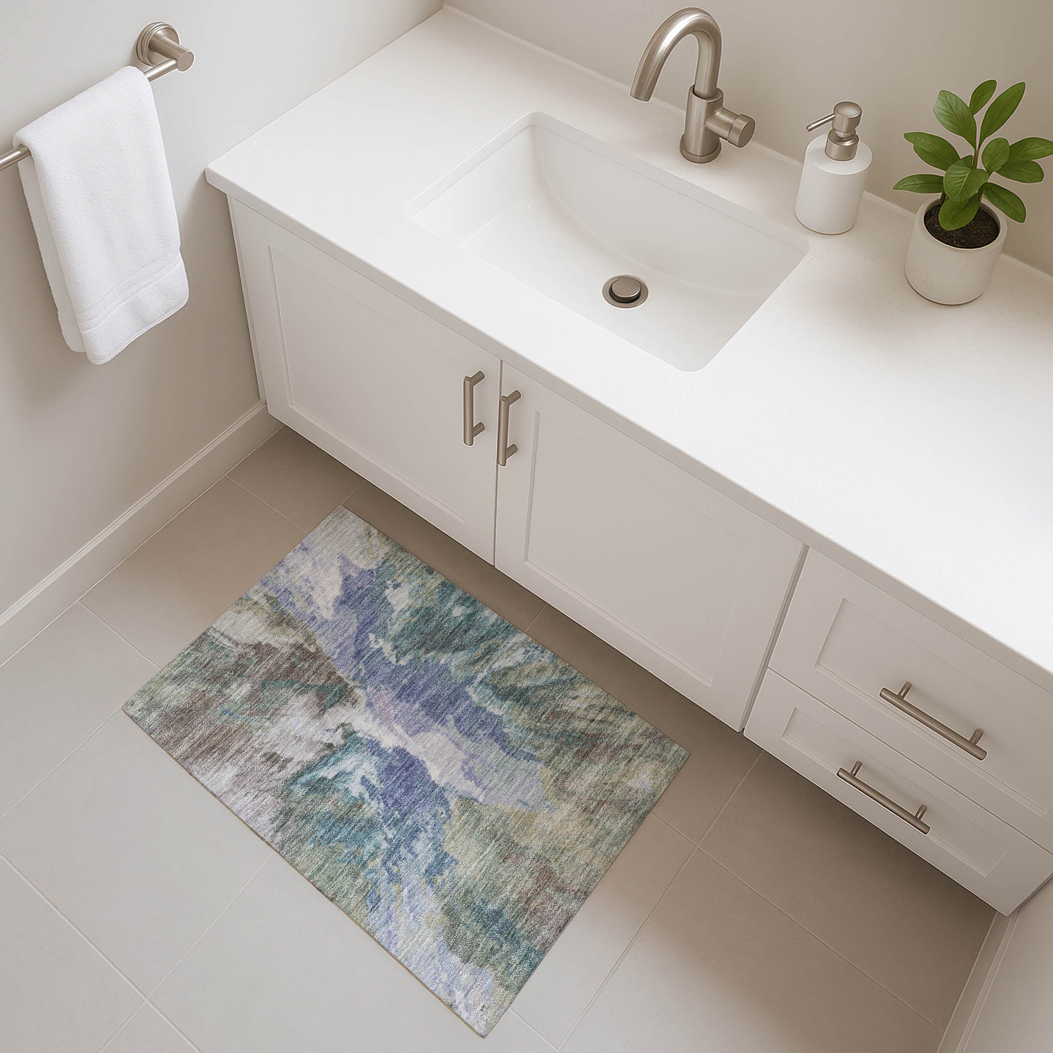 Oaxaca Machine Washable Transitional Blue Rug 1'8" x 2'6" #shape_Rectangle