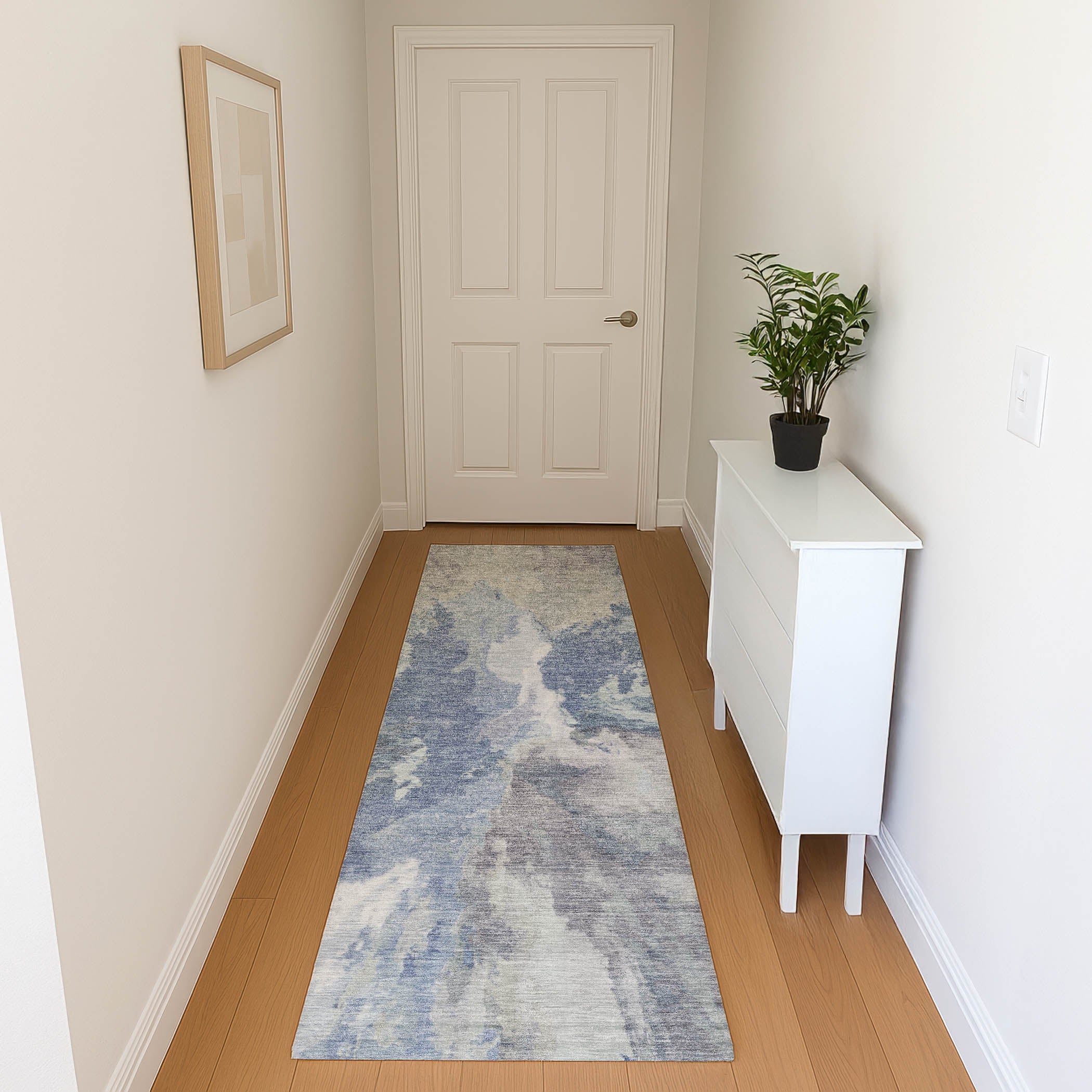 Oaxaca Machine Washable Transitional Denim Blue Rug 2'3" x 7'6" #shape_Runner