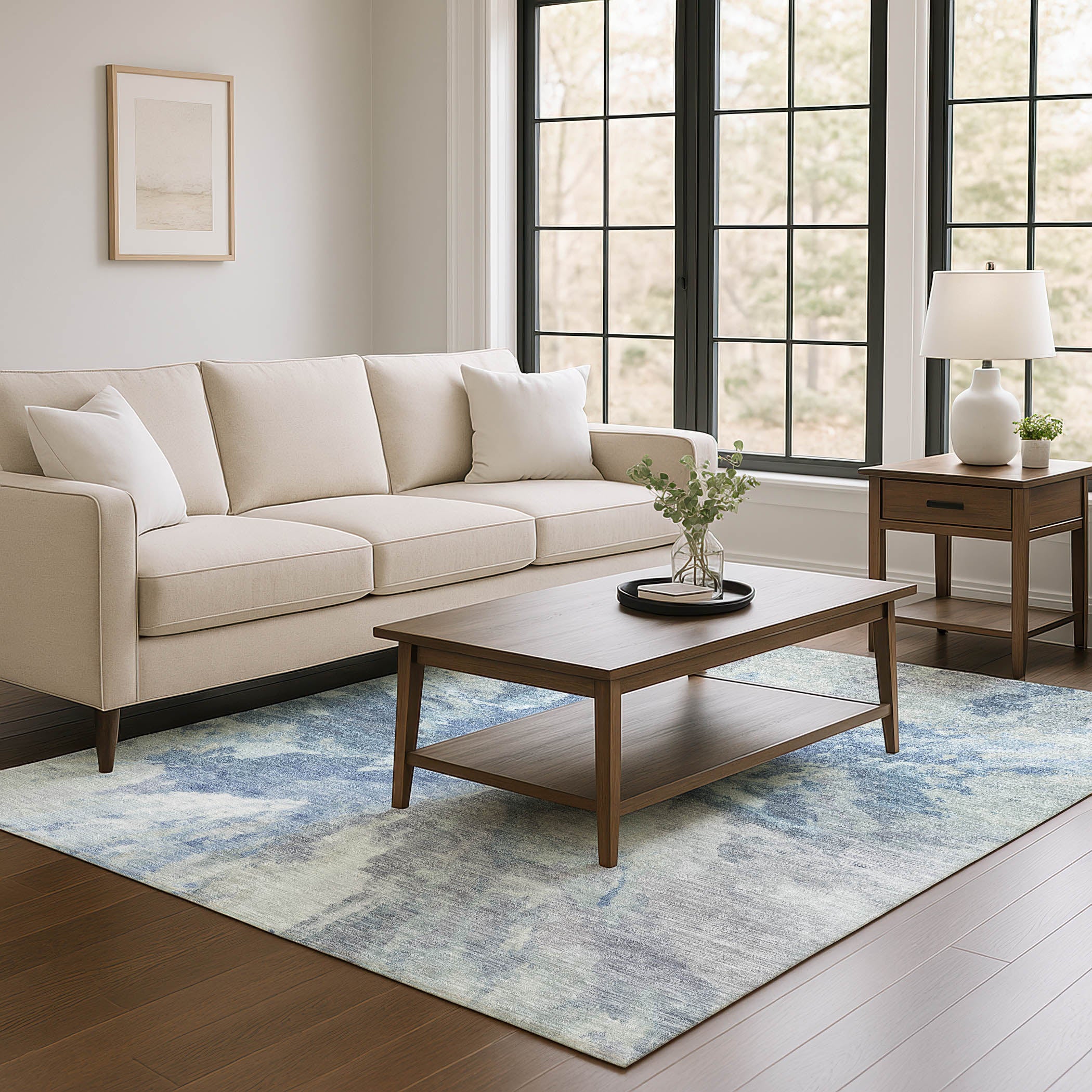 Oaxaca Machine Washable Transitional Denim Blue Rug 2'6" x 3'10" #shape_Rectangle