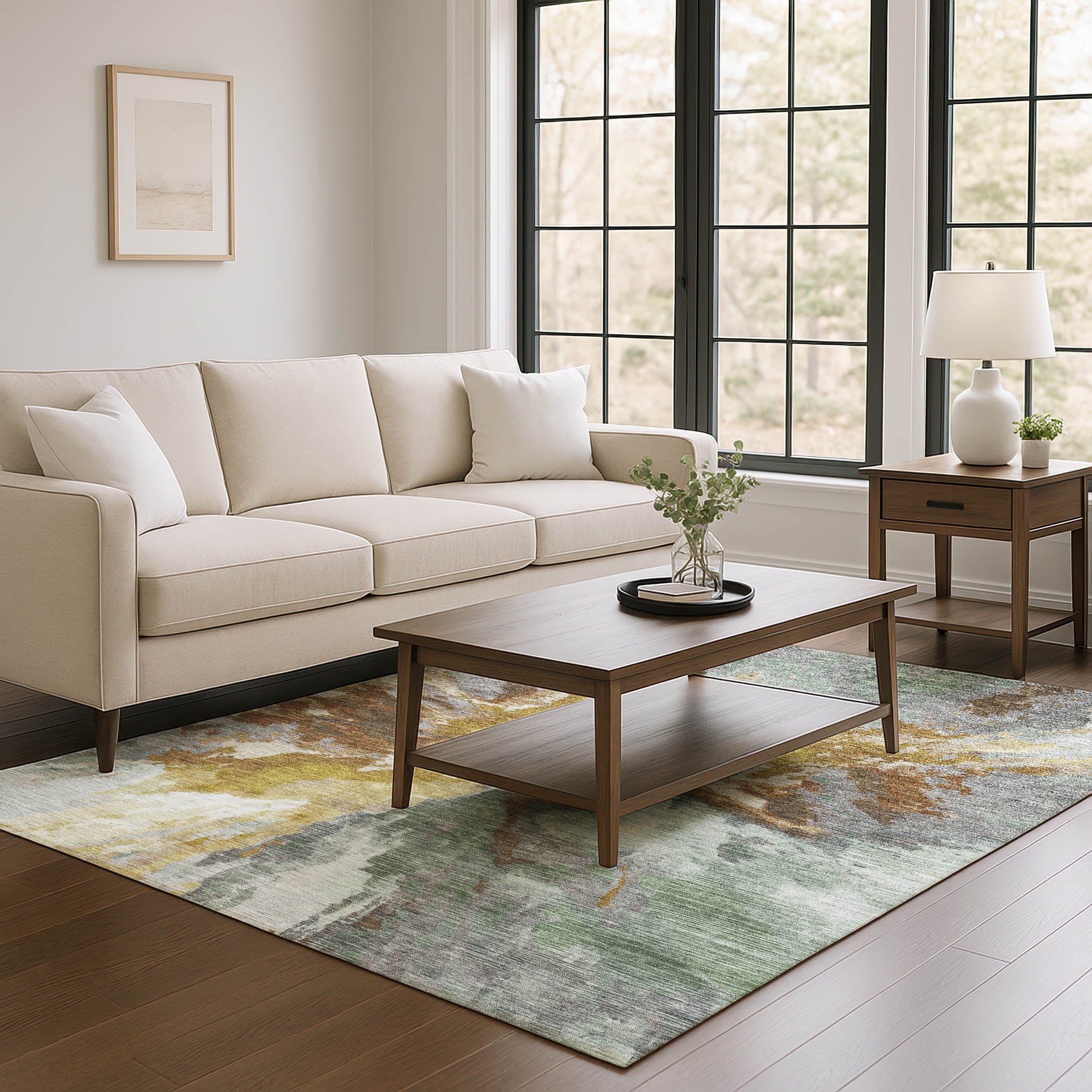 Oaxaca Machine Washable Transitional Gold Rug 2'6" x 3'10" #shape_Rectangle