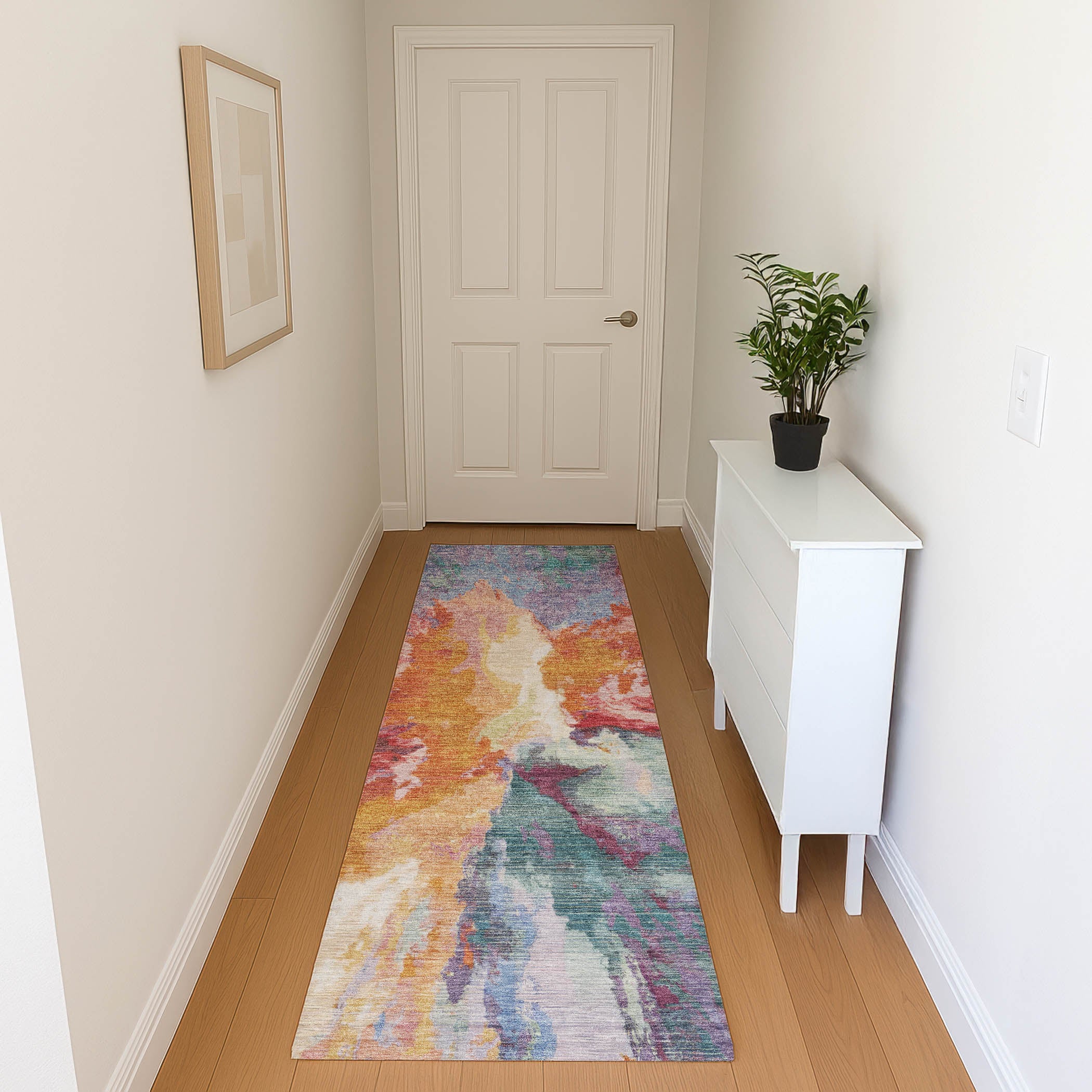 Oaxaca Machine Washable Transitional Orange Rug 2'3" x 7'6" #shape_Runner