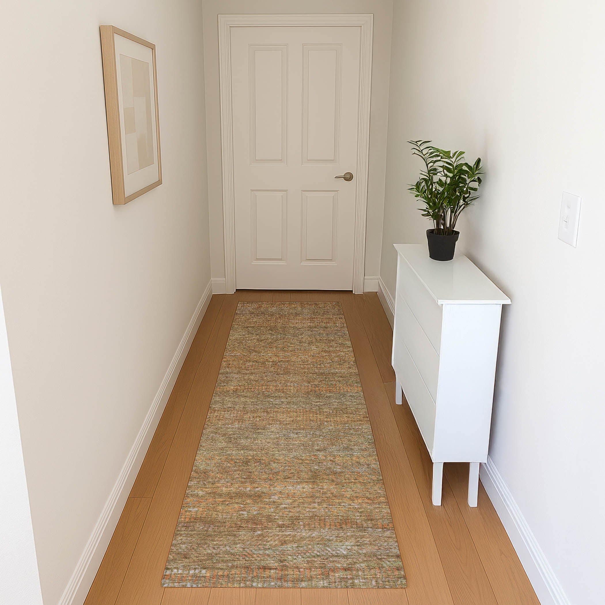 Nairobi Machine Washable Transitional Taupe Brown Rug 2'3" x 7'6" #shape_Runner