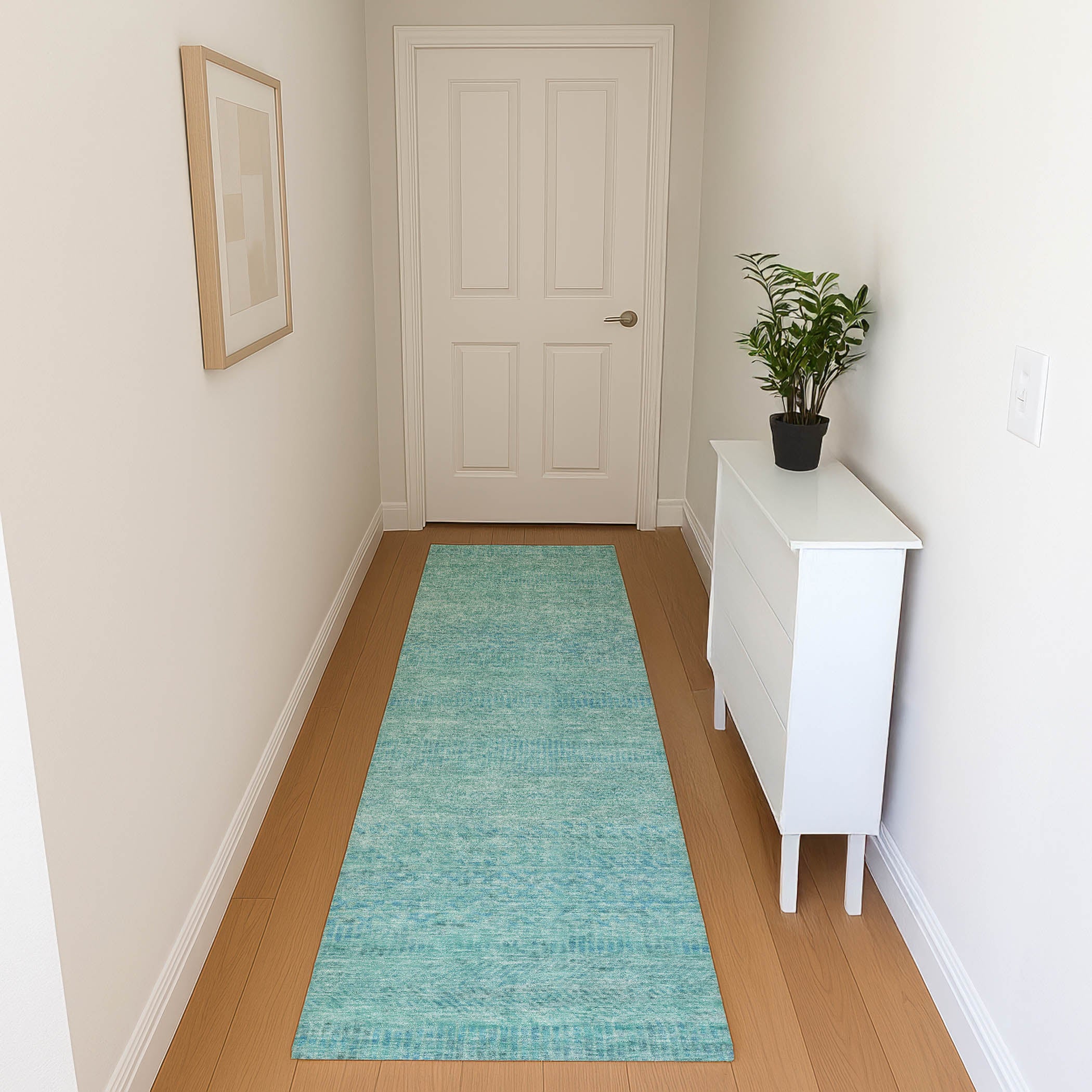 Kyoto Machine Washable Transitional Aqua Teal Rug 2'3" x 7'6" #shape_Runner