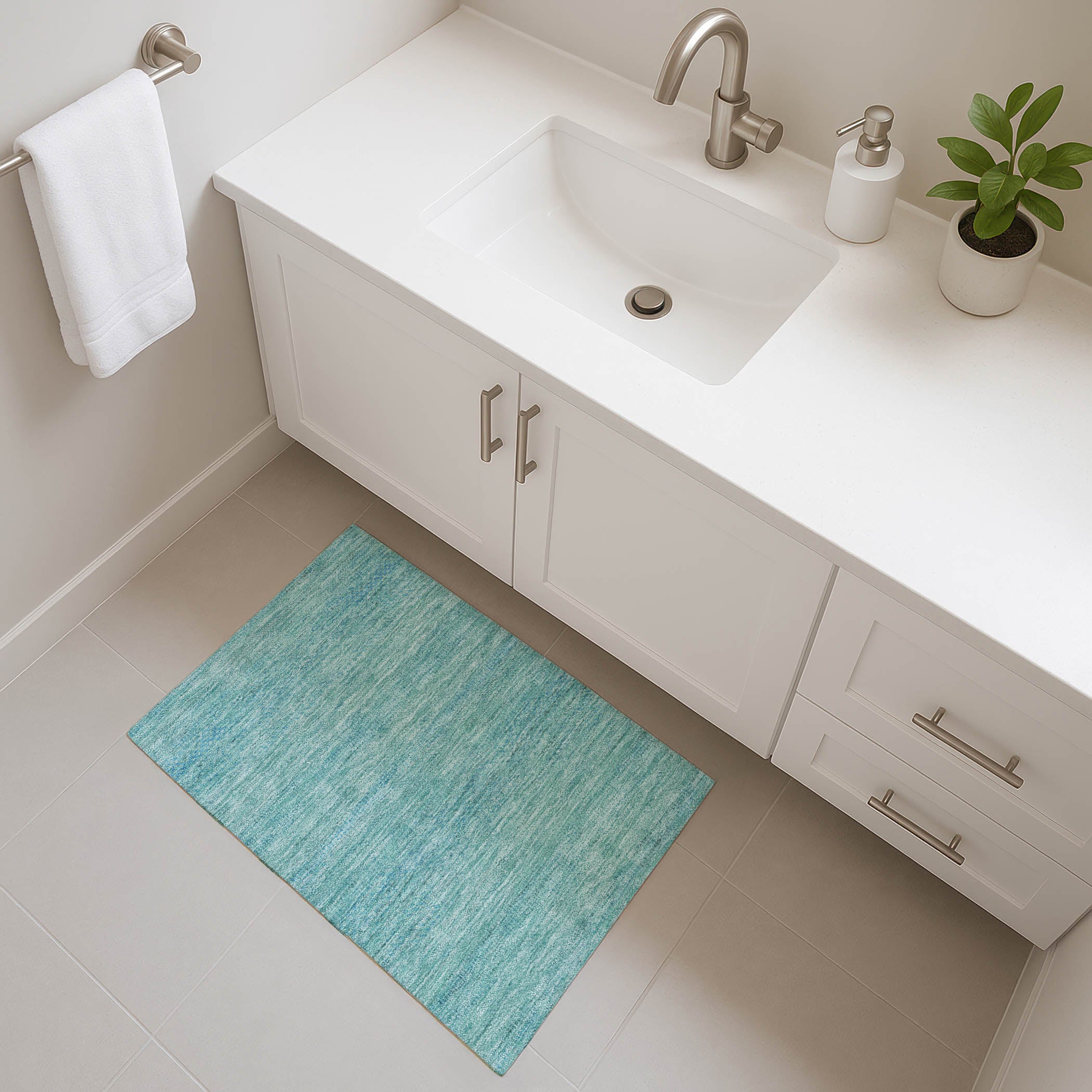 Kyoto Machine Washable Transitional Aqua Teal Rug 1'8" x 2'6" #shape_Rectangle