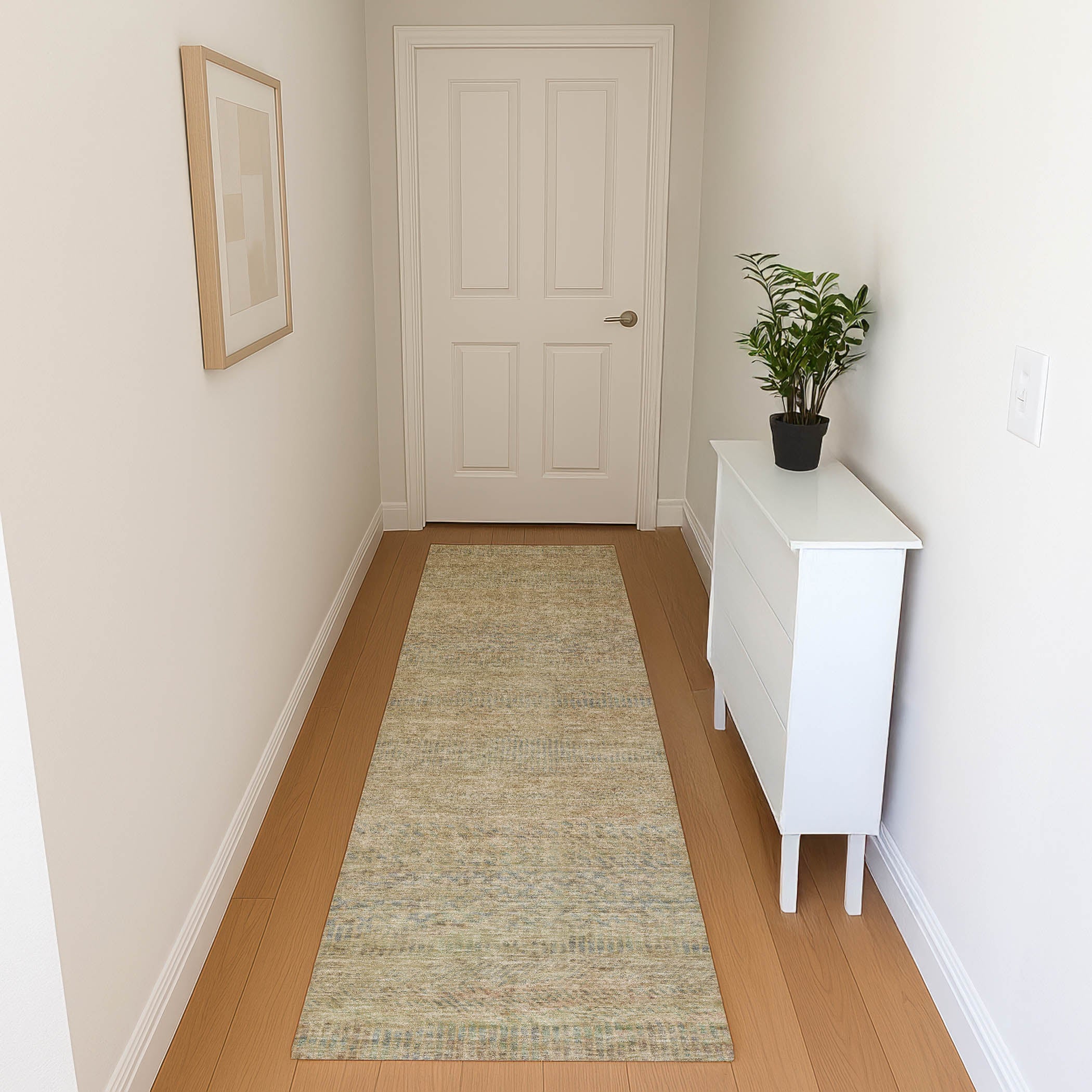 Kyoto Machine Washable Transitional Beige Brown Rug 2'3" x 7'6" #shape_Runner