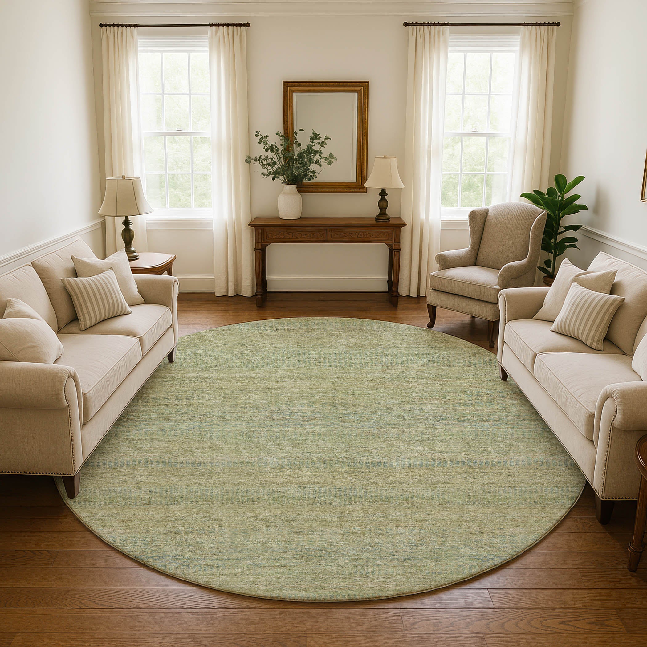 Kyoto Machine Washable Transitional Wheat Gold Rug 8' x 8' #shape_Round