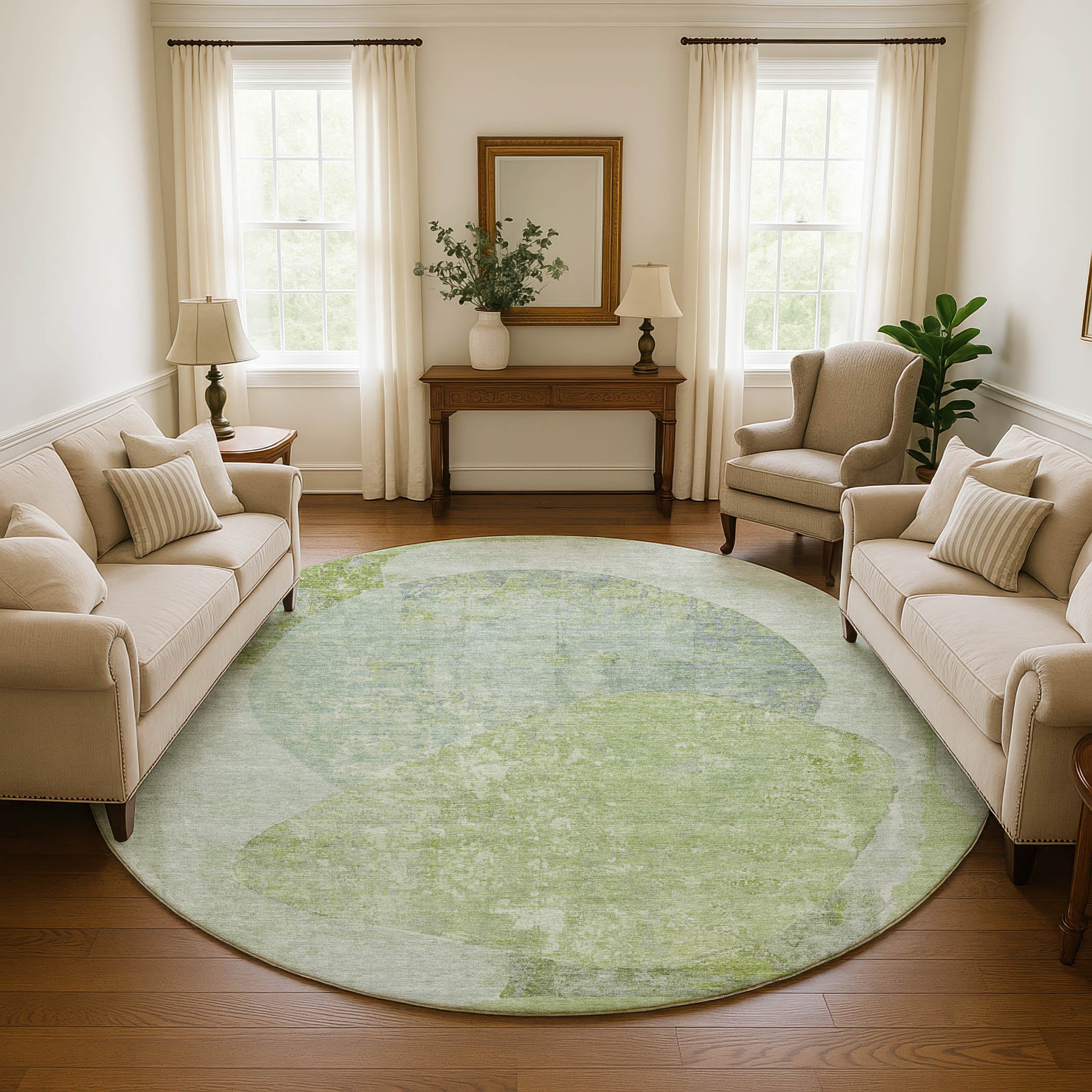 Jaipur Machine Washable Transitional Aloe Green Rug 8' x 8' #shape_Round