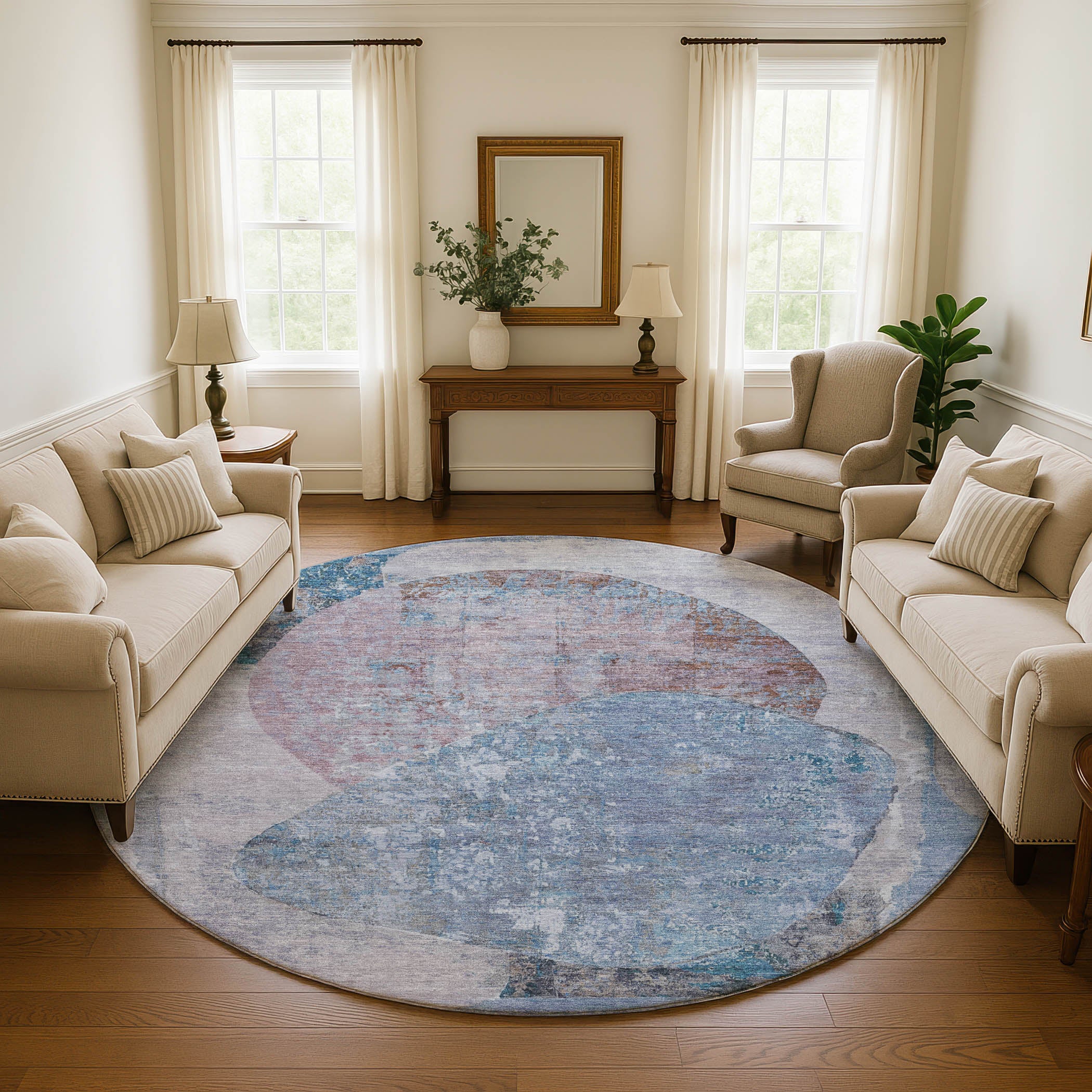 Jaipur Machine Washable Transitional Blue Rug 8' x 8' #shape_Round