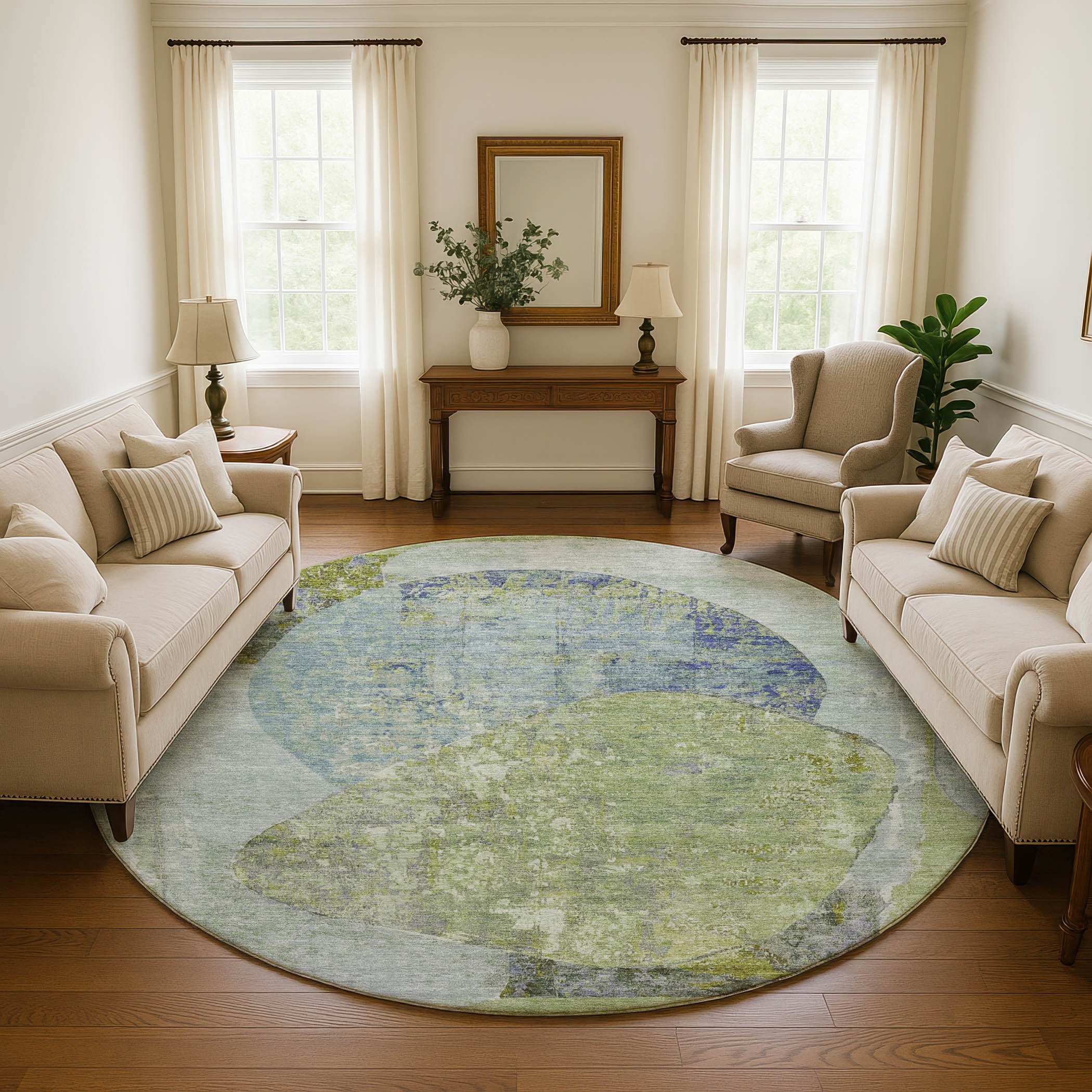 Jaipur Machine Washable Transitional Green Rug 8' x 8' #shape_Round