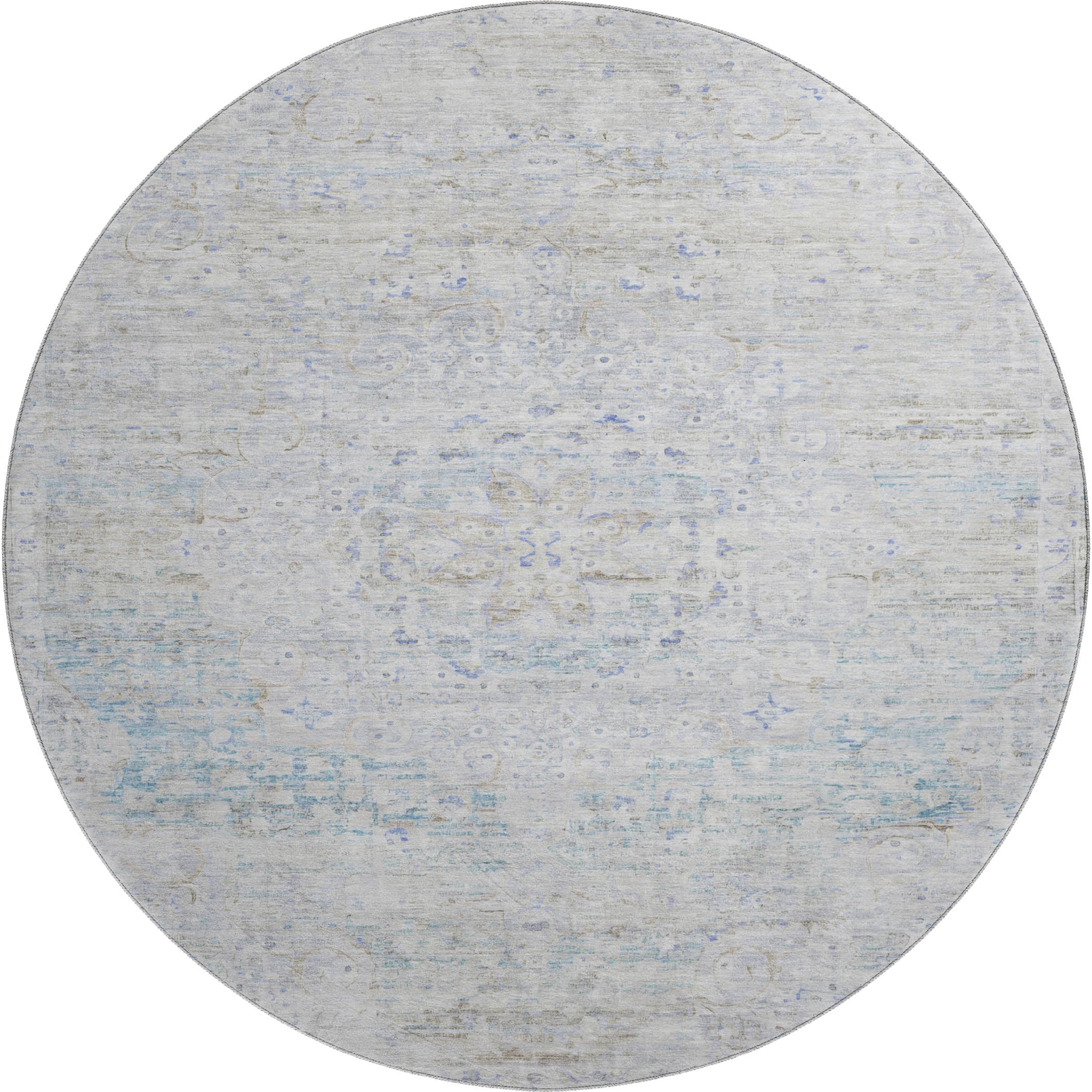 Porto Machine Washable Traditional Beige Brown Rug 8' x 8' #shape_Round