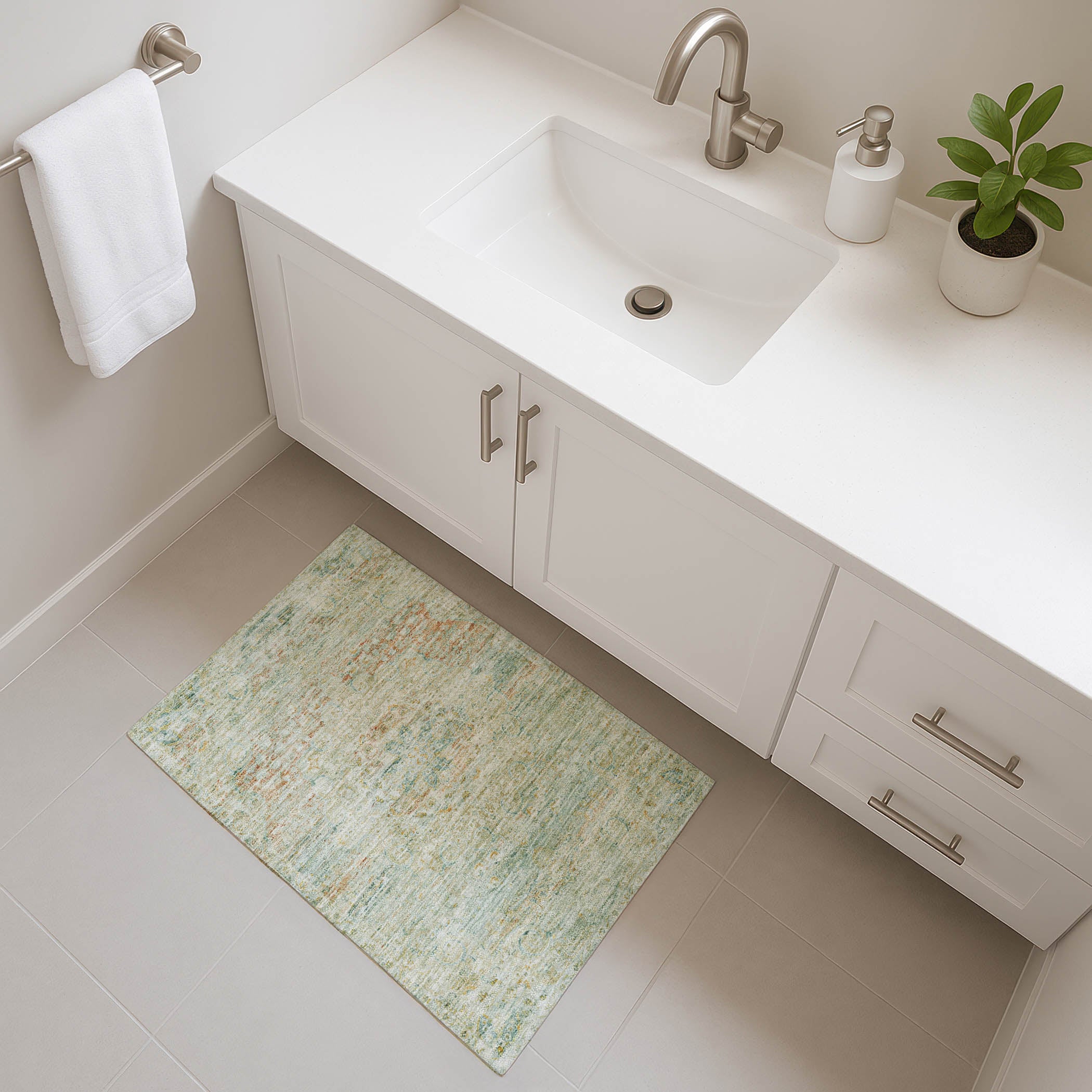 Porto Machine Washable Traditional Sage Green Rug 1'8" x 2'6" #shape_Rectangle