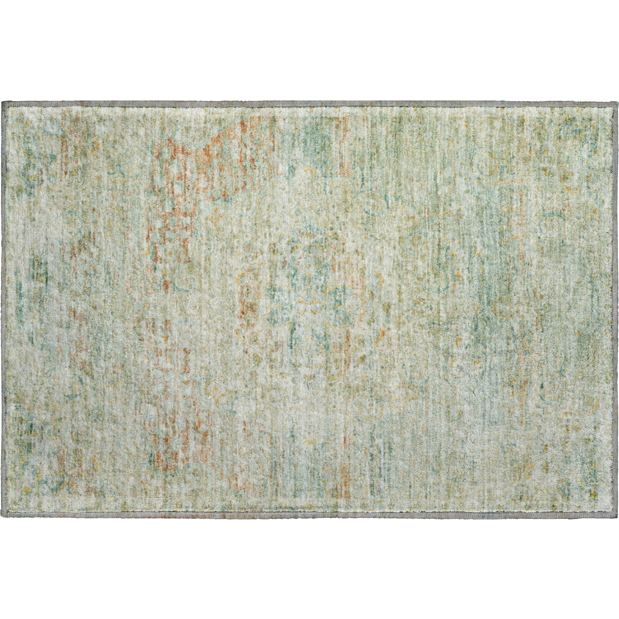Porto Machine Washable Traditional Sage Green Rug 1'8" x 2'6" #shape_Rectangle