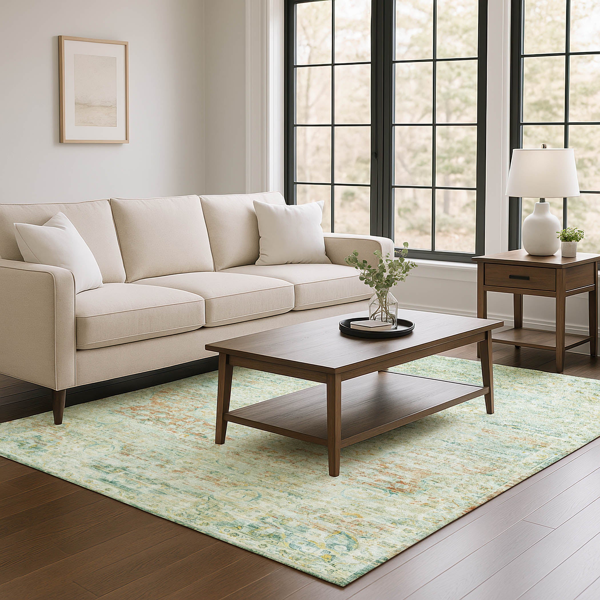 Porto Machine Washable Traditional Sage Green Rug 2'6" x 3'10" #shape_Rectangle