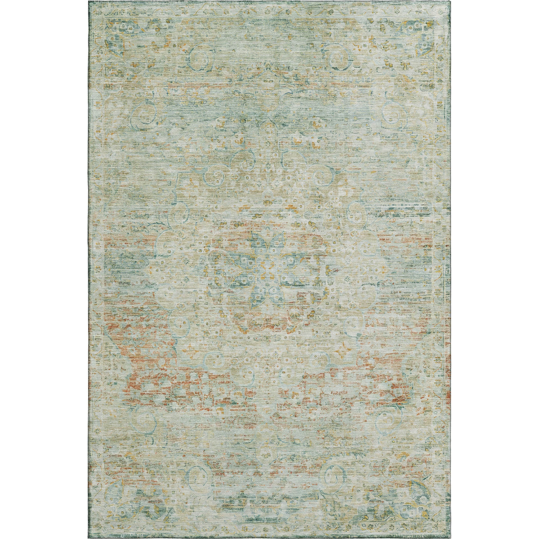 Porto Machine Washable Traditional Sage Green Rug 2'6" x 3'10" #shape_Rectangle