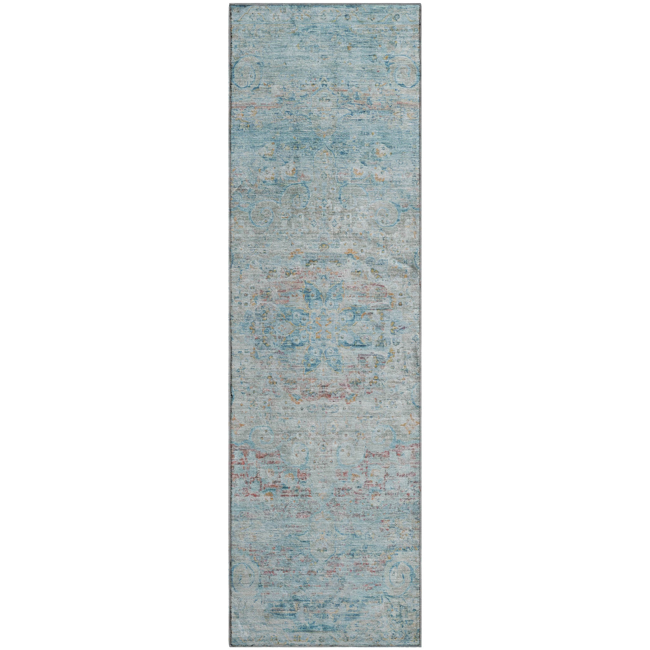 Porto Machine Washable Traditional Sky Blue Rug 2'3" x 7'6" #shape_Runner