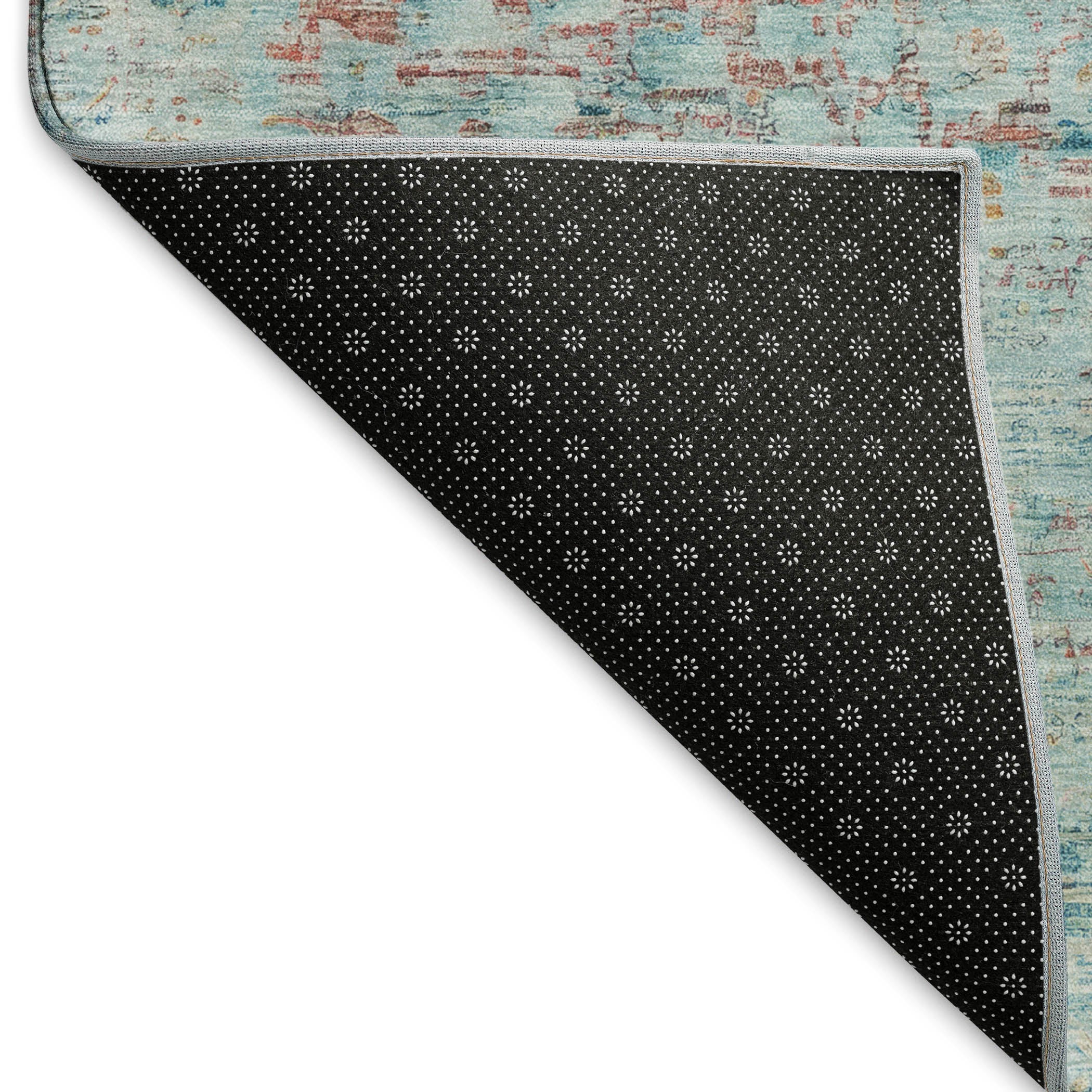 Porto Machine Washable Traditional Sky Blue Rug 1'8" x 2'6" #shape_Rectangle