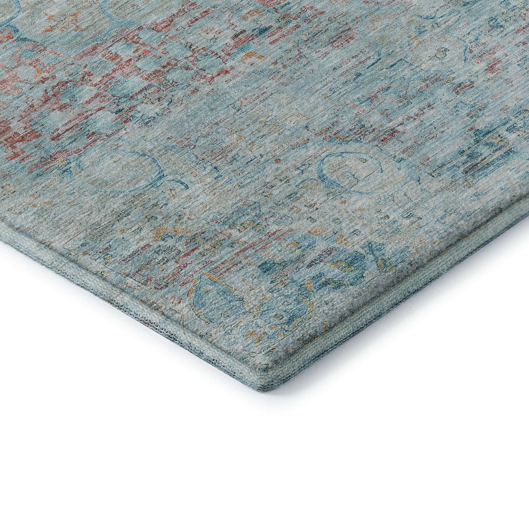 Porto Machine Washable Traditional Sky Blue Rug 1'8" x 2'6" #shape_Rectangle