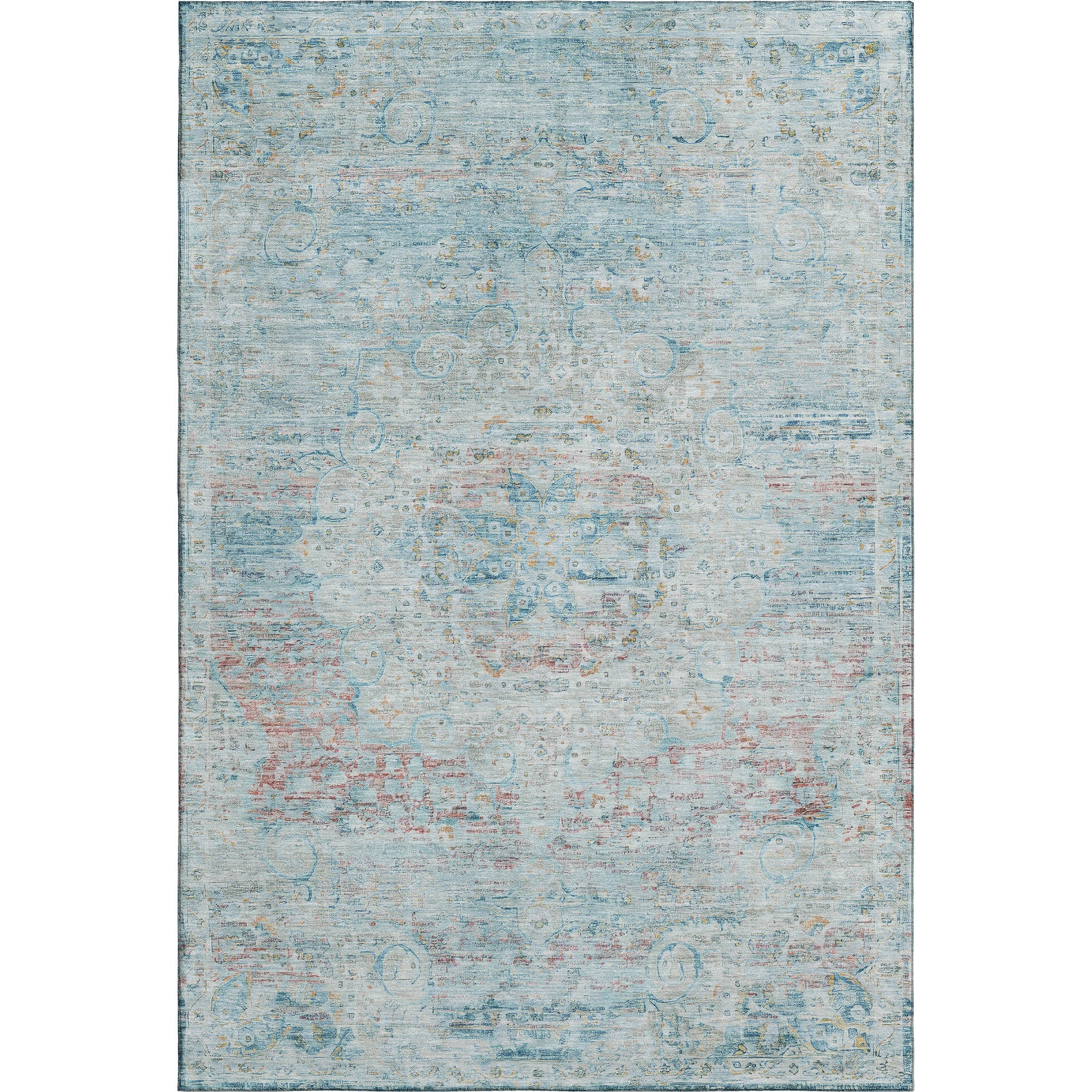 Porto Machine Washable Traditional Sky Blue Rug 2'6" x 3'10" #shape_Rectangle