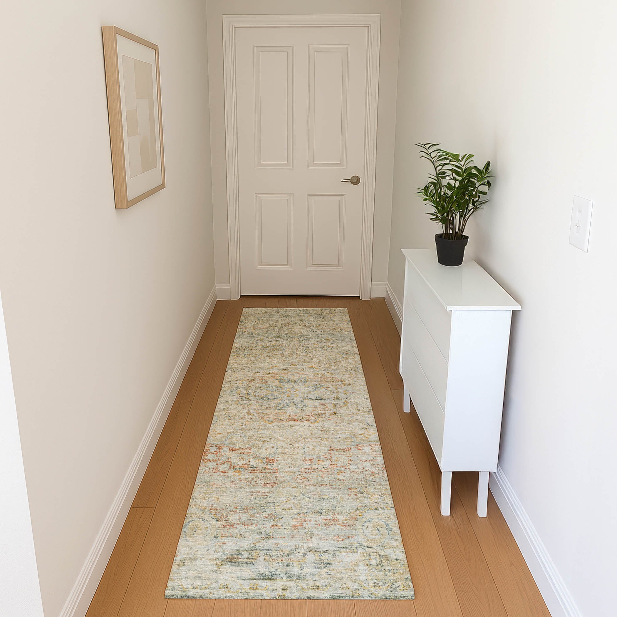 Porto Machine Washable Traditional Tan Brown Rug 2'3" x 7'6" #shape_Runner