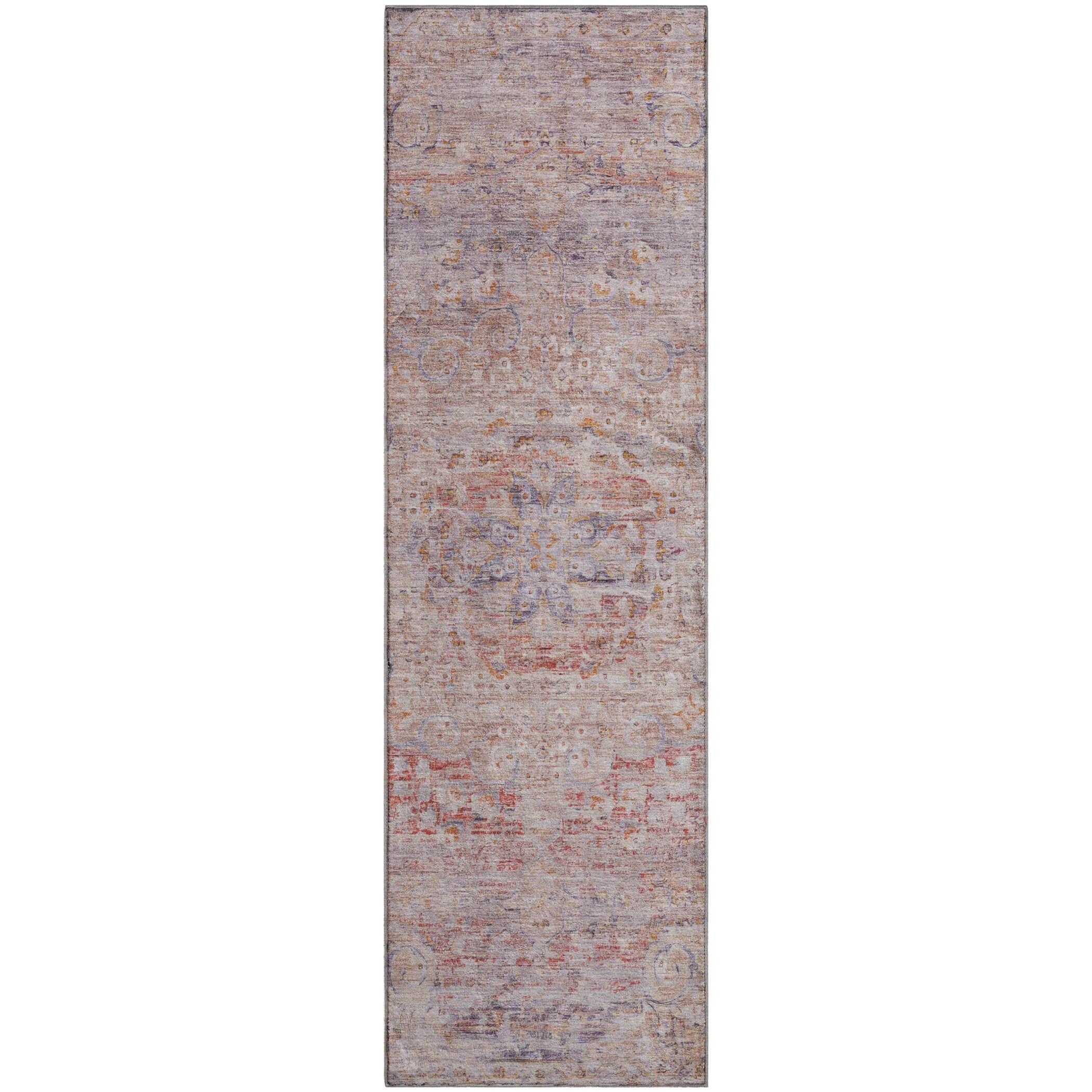 Porto Machine Washable Traditional Terracotta Orange Rug 2'3" x 7'6" #shape_Runner