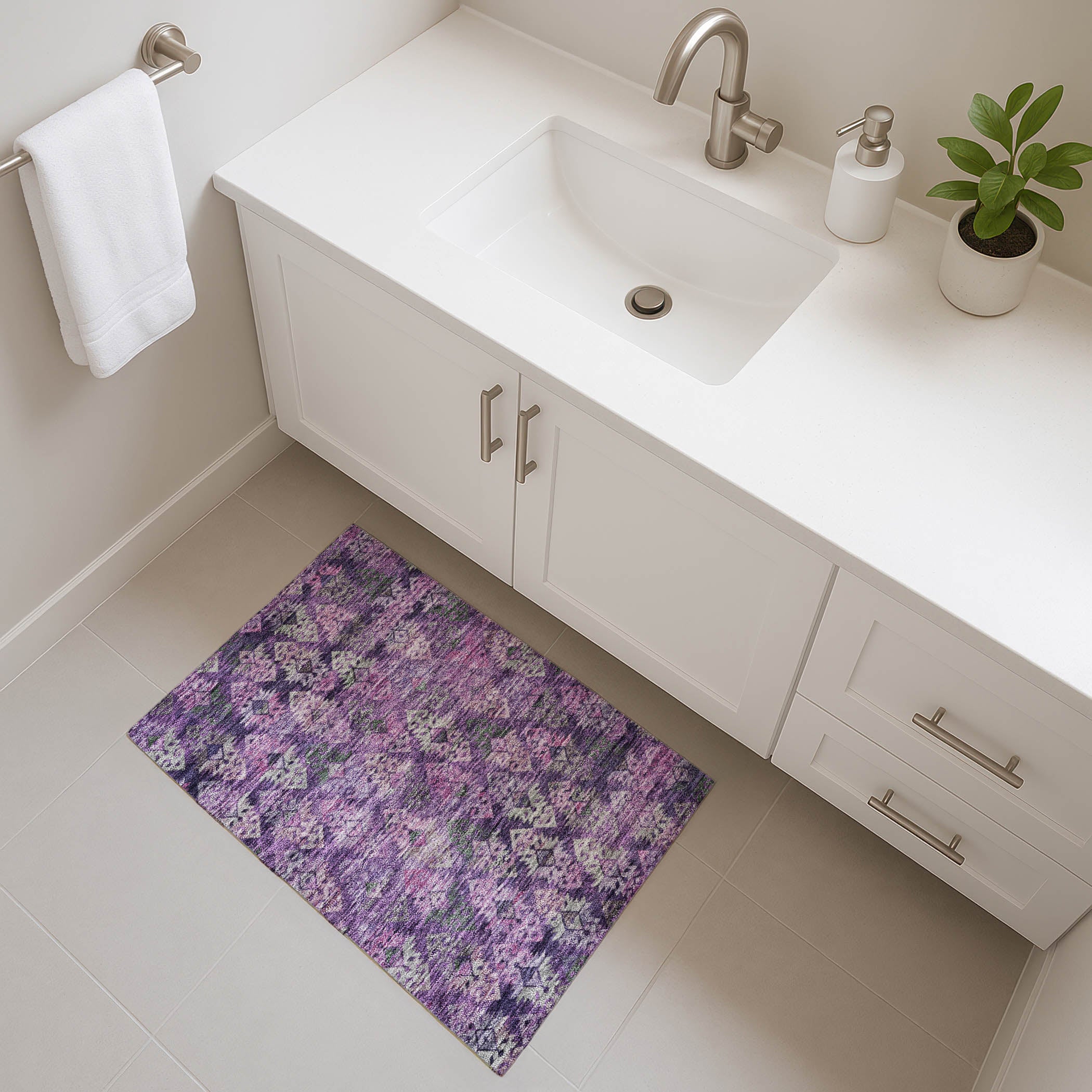 Bruges Machine Washable Transitional Eggplant Purple Rug 1'8" x 2'6" #shape_Rectangle