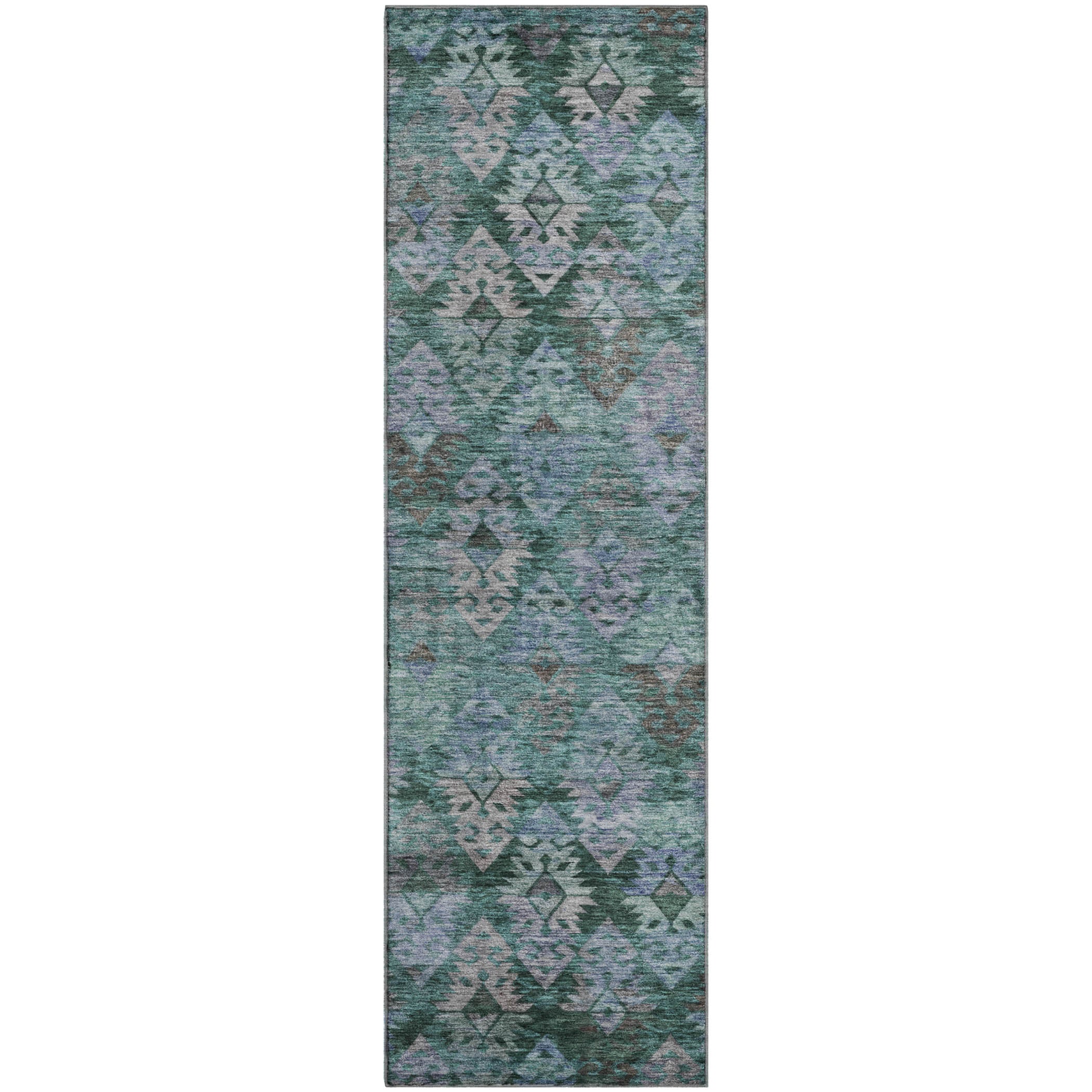 Bruges Machine Washable Transitional Emerald Green Rug 2'3" x 7'6" #shape_Runner