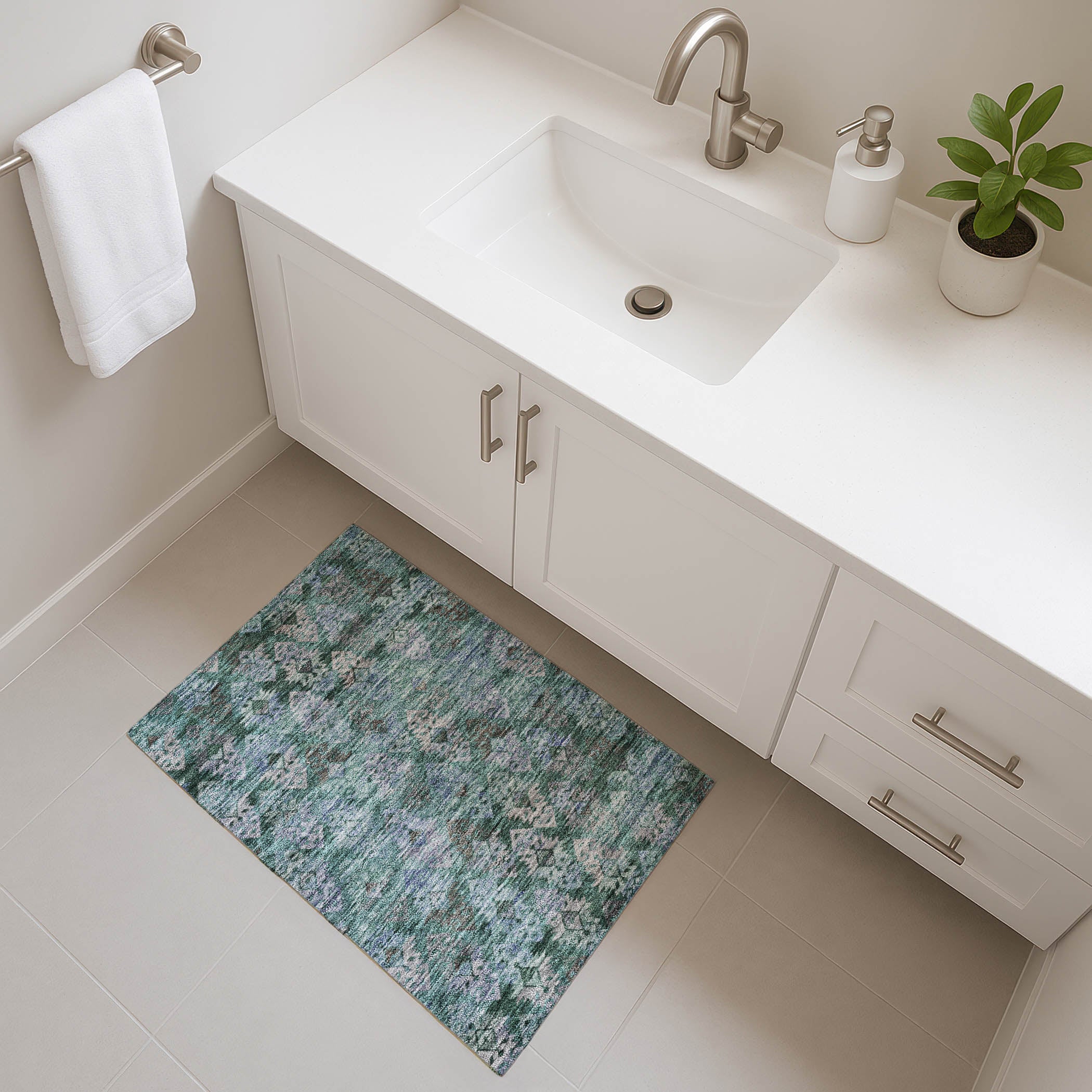 Bruges Machine Washable Transitional Emerald Green Rug 1'8" x 2'6" #shape_Rectangle