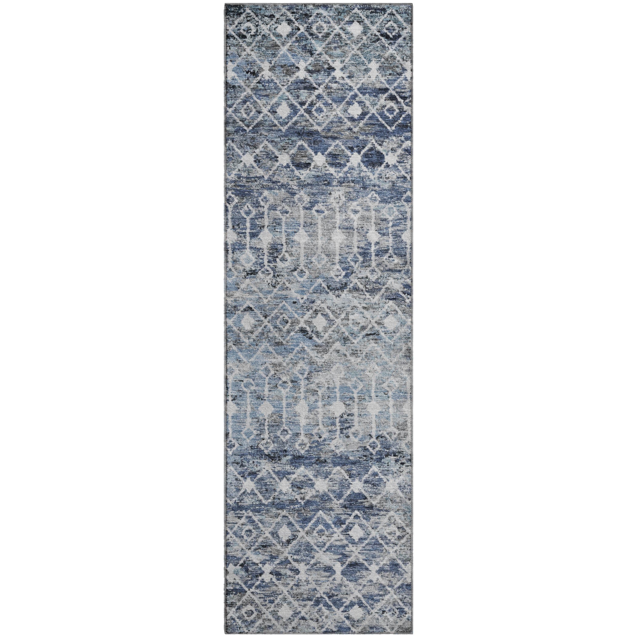Mdina Machine Washable Transitional Blue Rug 2'3" x 7'6" #shape_Runner