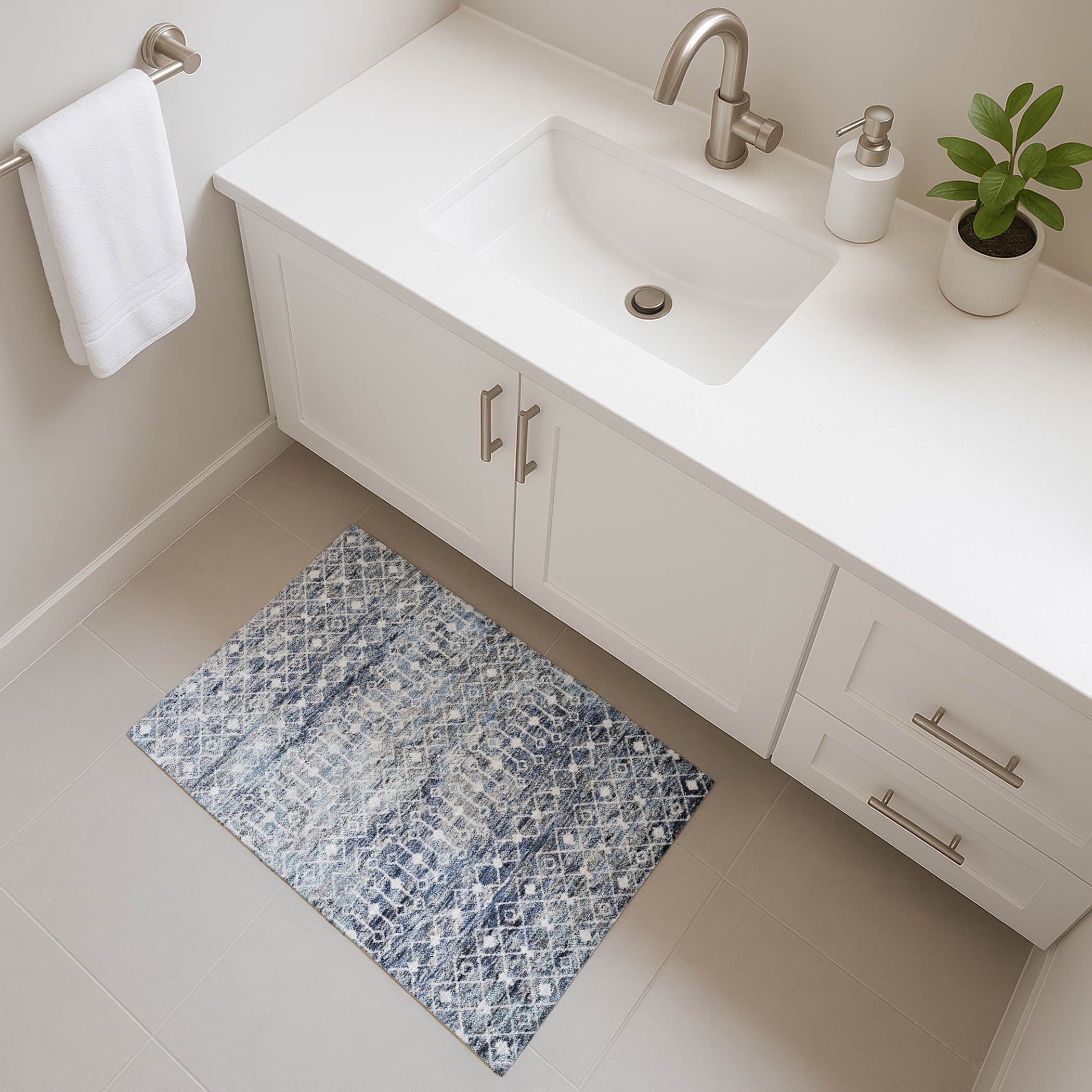Mdina Machine Washable Transitional Blue Rug 1'8" x 2'6" #shape_Rectangle