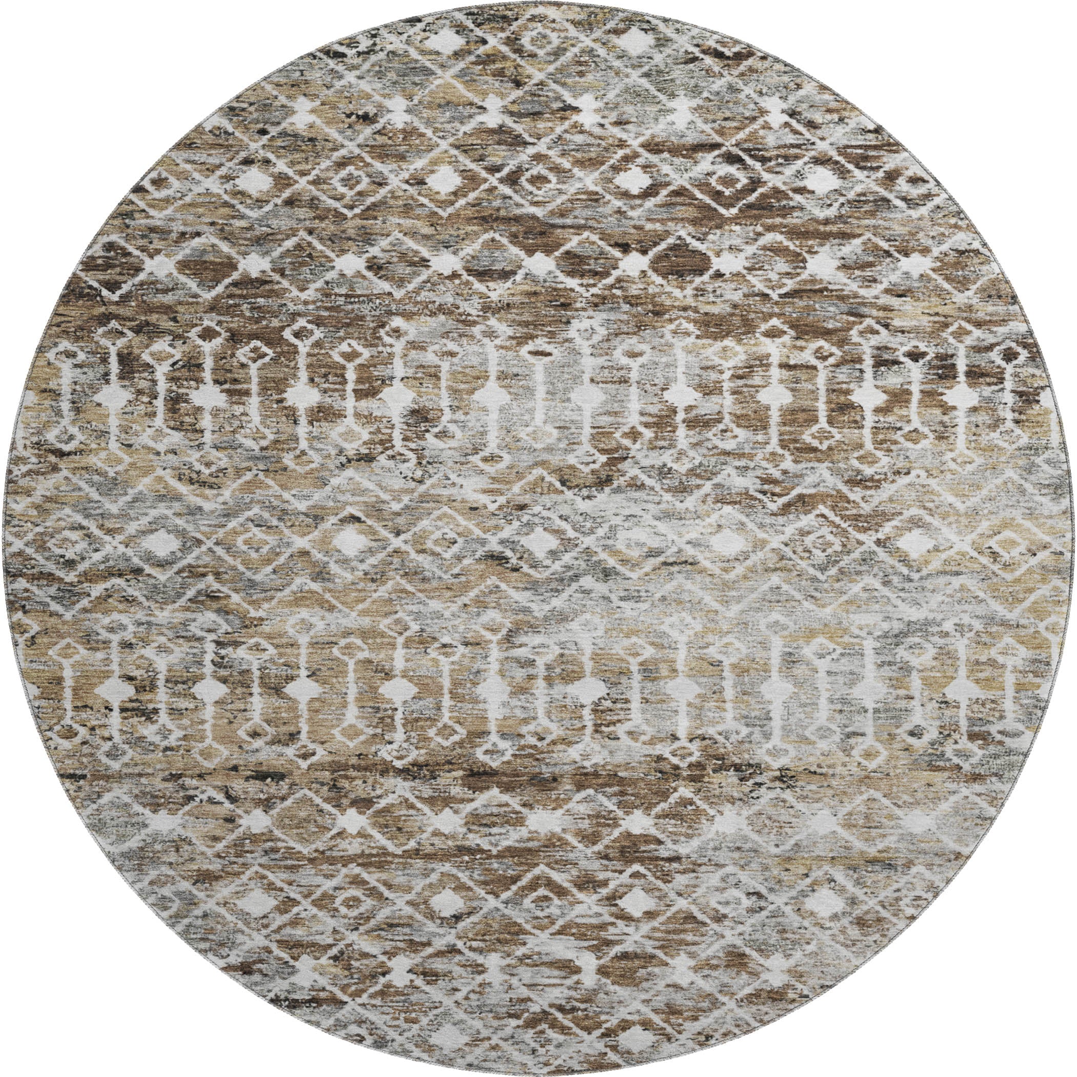 Mdina Machine Washable Transitional Brown Rug 8' x 8' #shape_Round