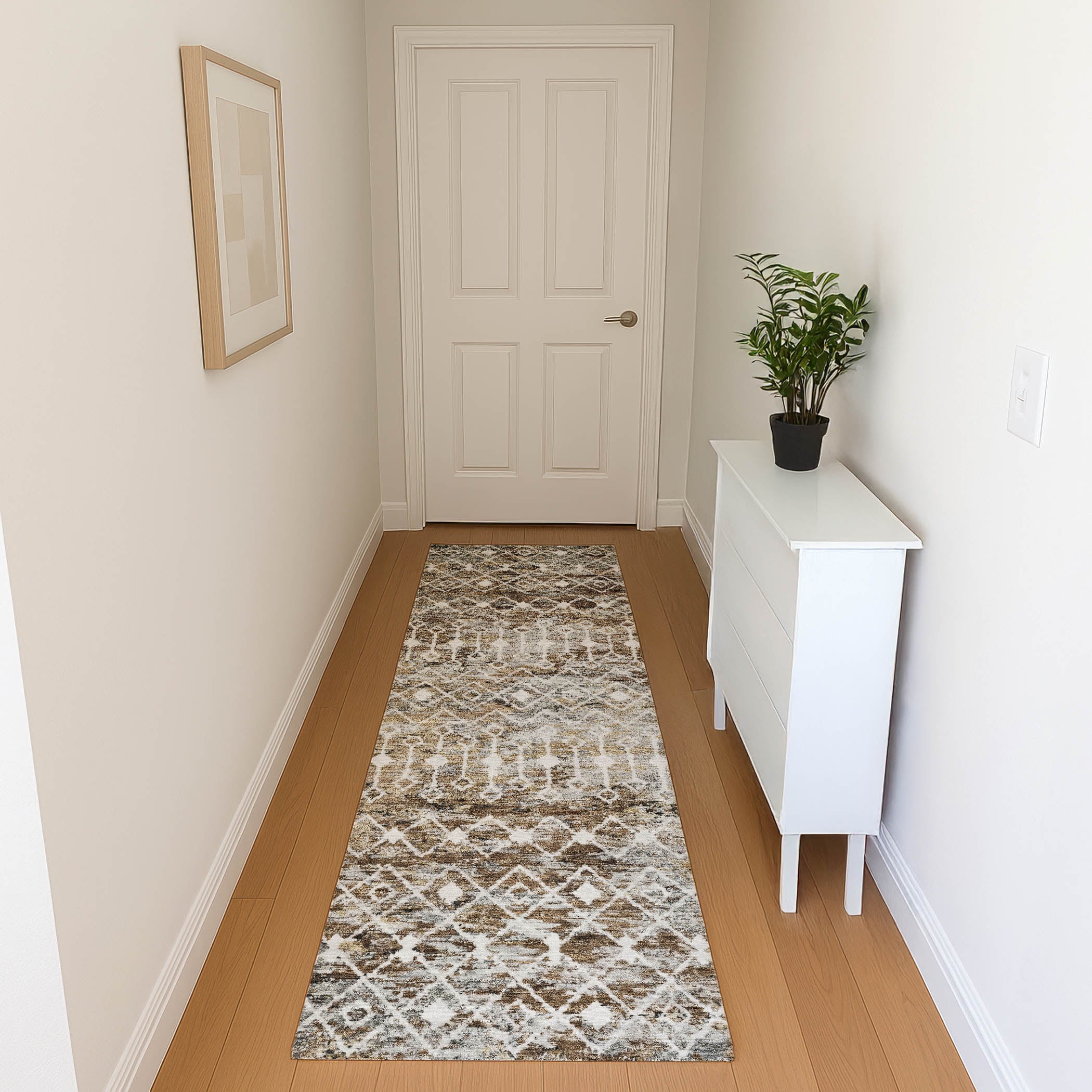 Mdina Machine Washable Transitional Brown Rug 2'3" x 7'6" #shape_Runner